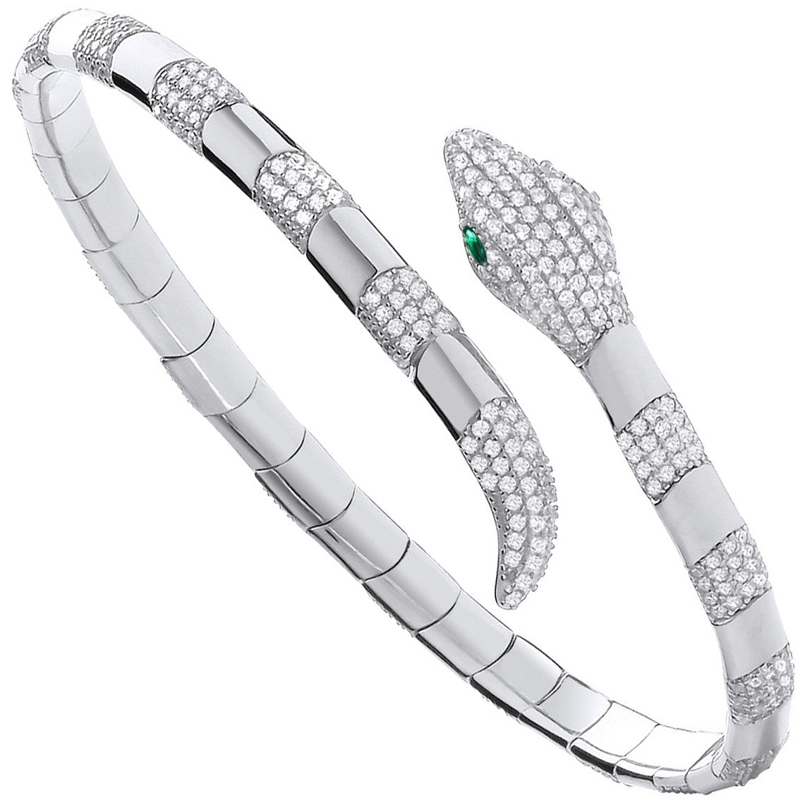 Sterling Silver Cubic Zirconia Snake Ladies 4.7mm Bangle