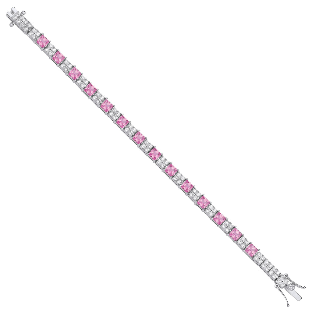 Sterling Silver Pink and Clear Cubic Zirconia Tennis Ladies 6.2mm Bracelet