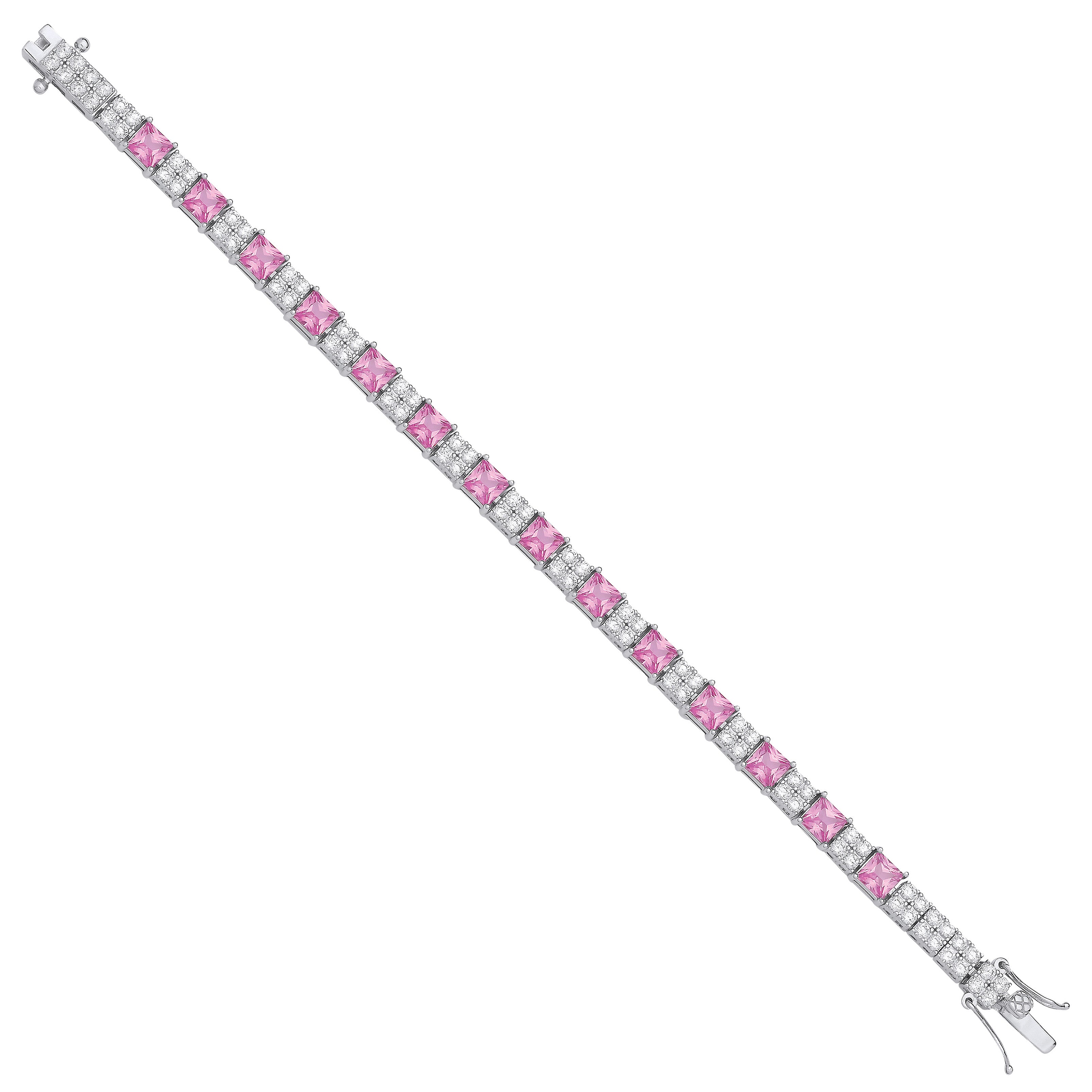 Sterling Silver Pink and Clear Cubic Zirconia Tennis Ladies 6.2mm Bracelet