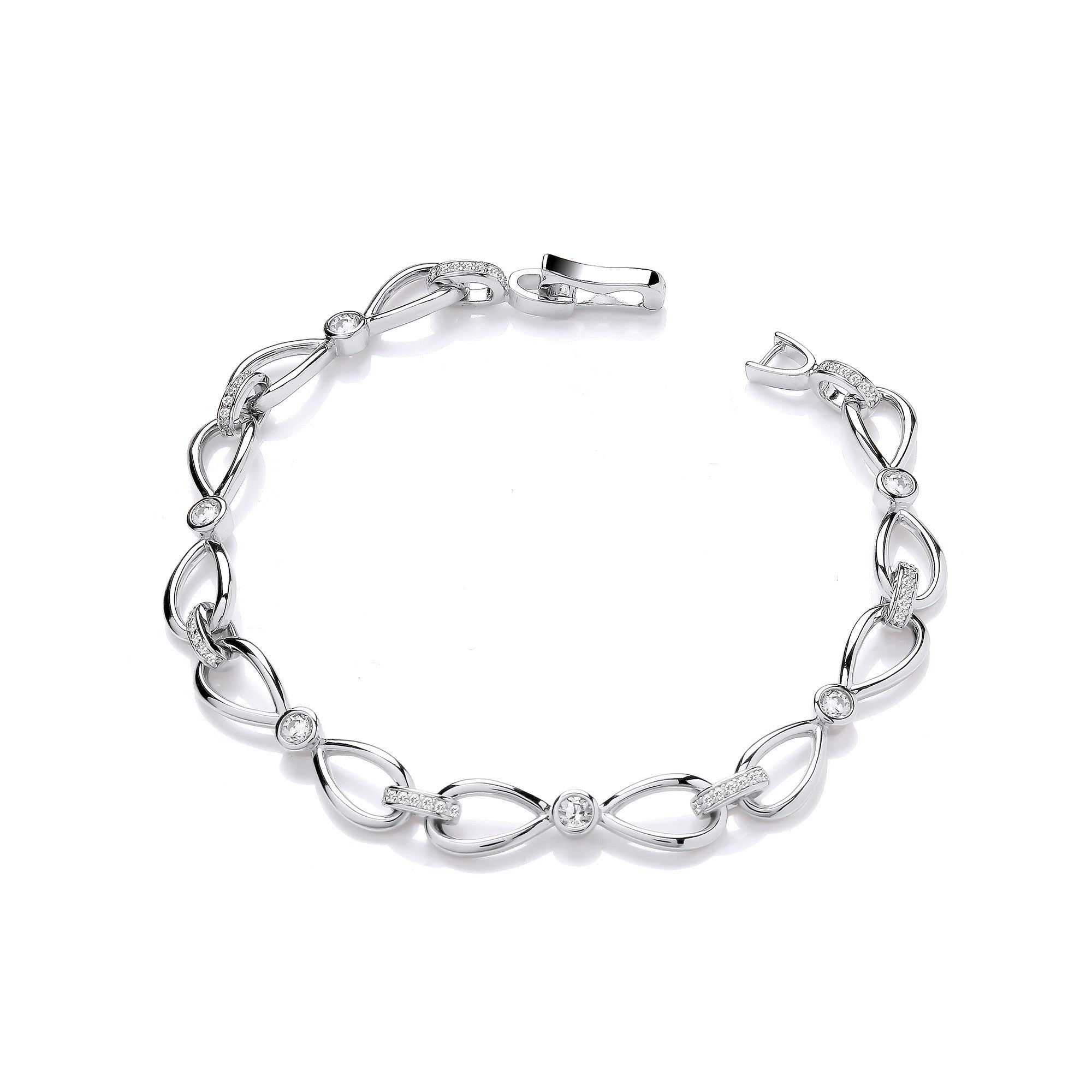 Infinity Style & Rubover Cubic Zirconia Sterling Silver Ladies Bracelet