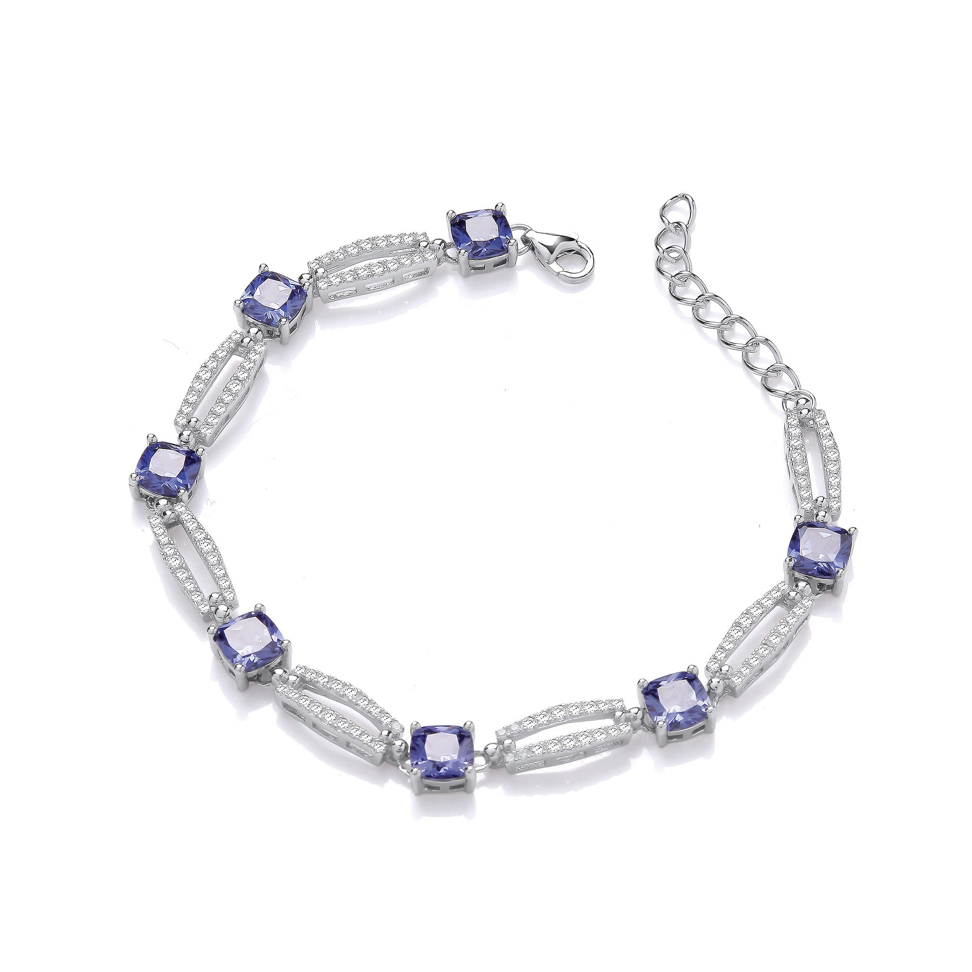 Tanzanite Colour Cubic Zirconia Sterling Silver Ladies Bracelet