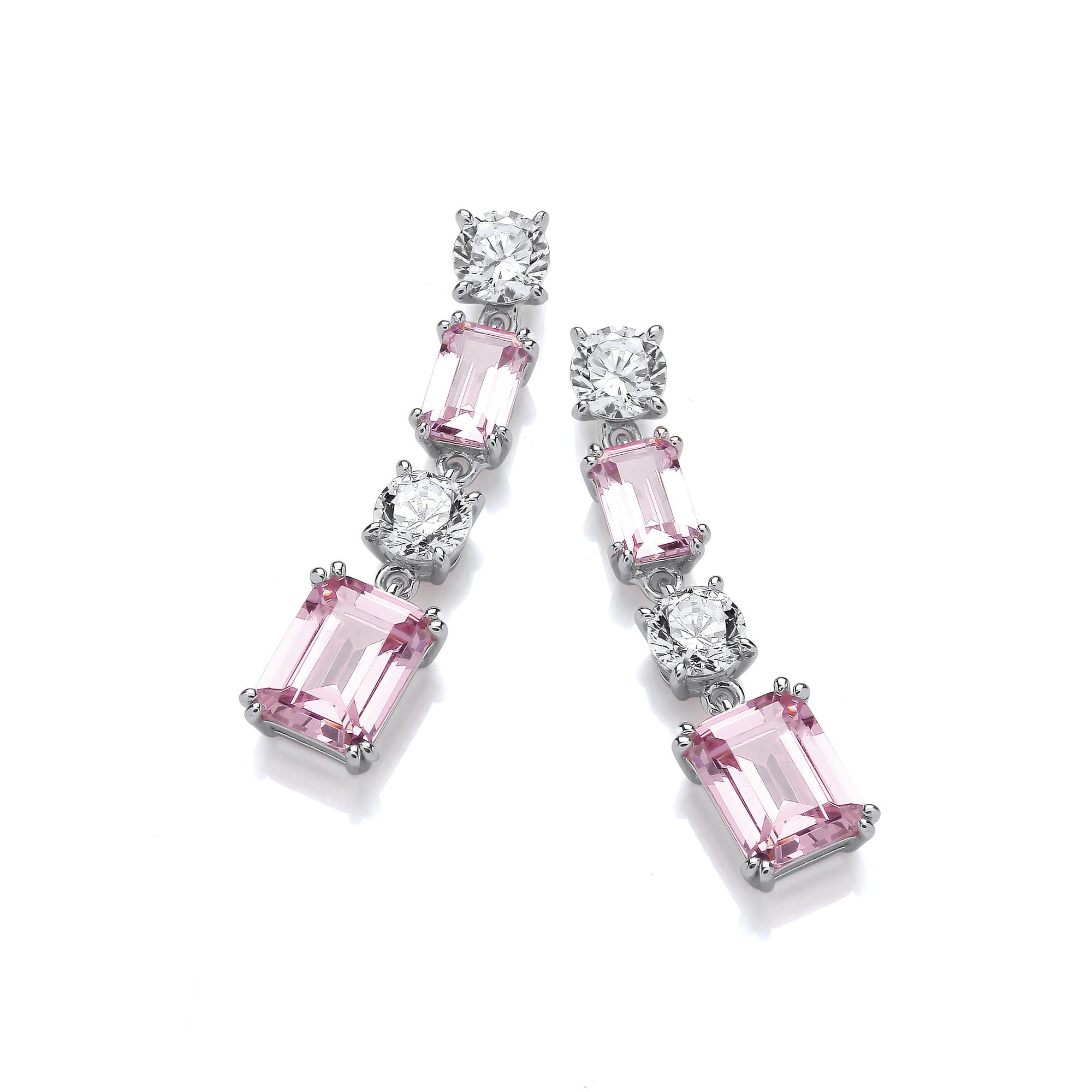 Pink & Clear Cubic Zirconias Sterling Silver Drop Earrings