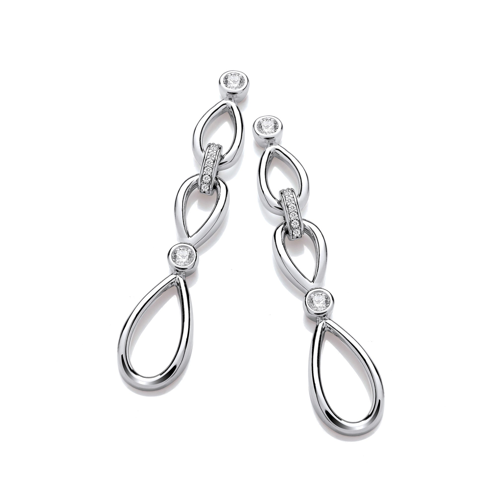 Infinity Style & Rubover Cubic Zirconia Sterling Silver Drop Earrings