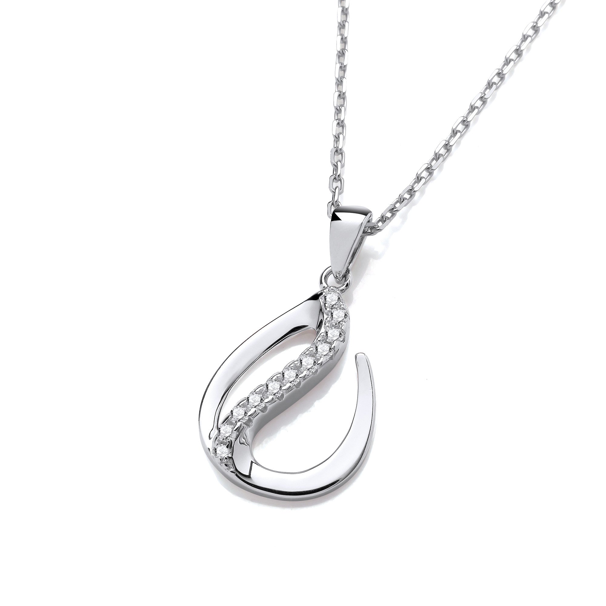 Flat Teardrop Sterling Silver Pendant with Chain