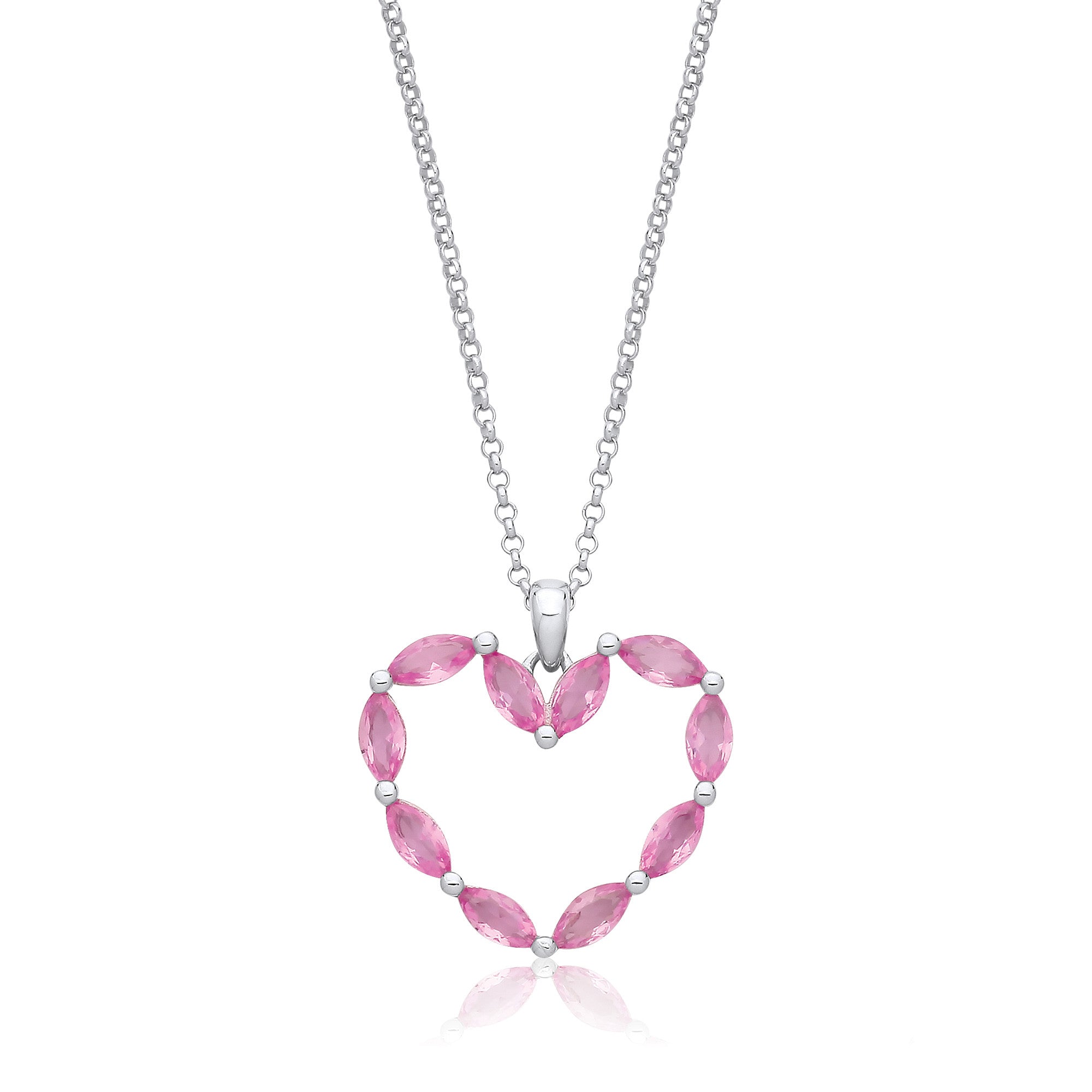 Pink Heart Sterling Silver Drop Necklace