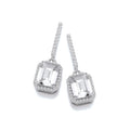 Emerald Cut Cubic Zirconia Halo Sterling Silver Drop Earrings