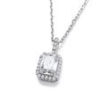 Emerald Cut Cubic Zirconia Halo , Cubic Zirconia Bail Sterling Silver Pendant with Chain