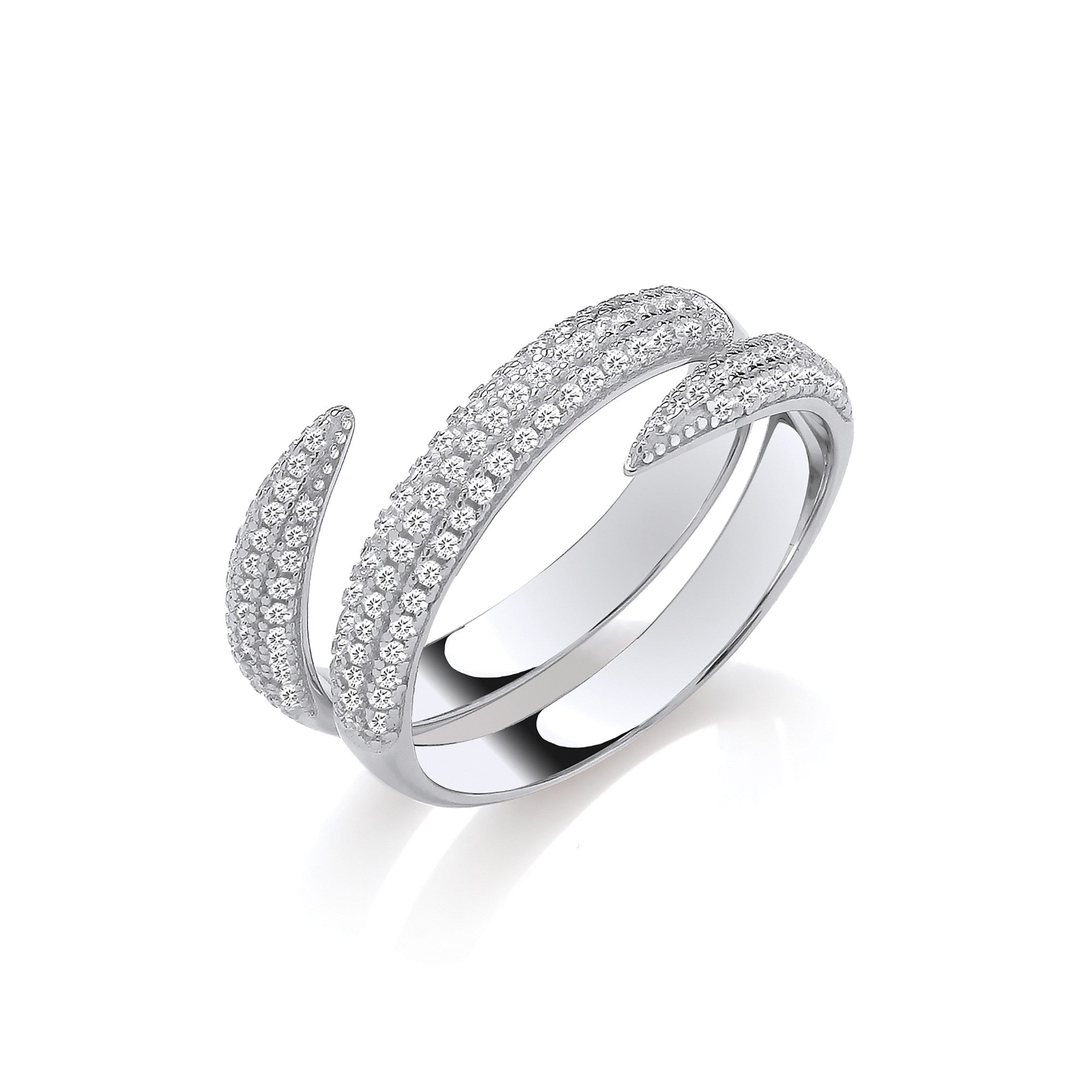 Cross-Over Two Bands Cubic Zirconias Sterling Silver Ring