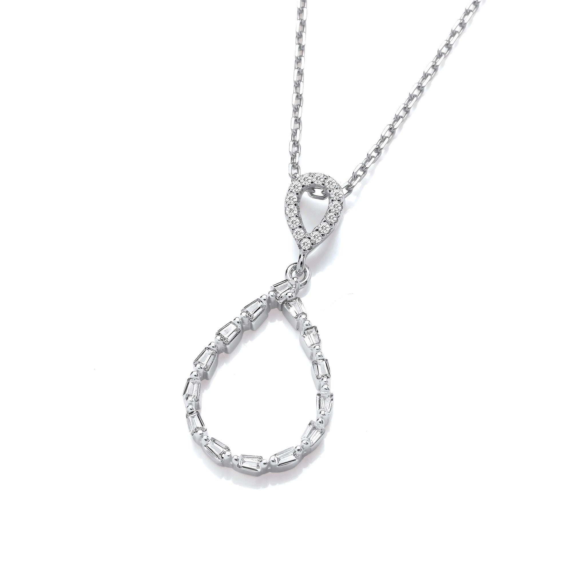 Teardrop Baguette Cubic Zirconias Sterling Silver Pendant with Chain