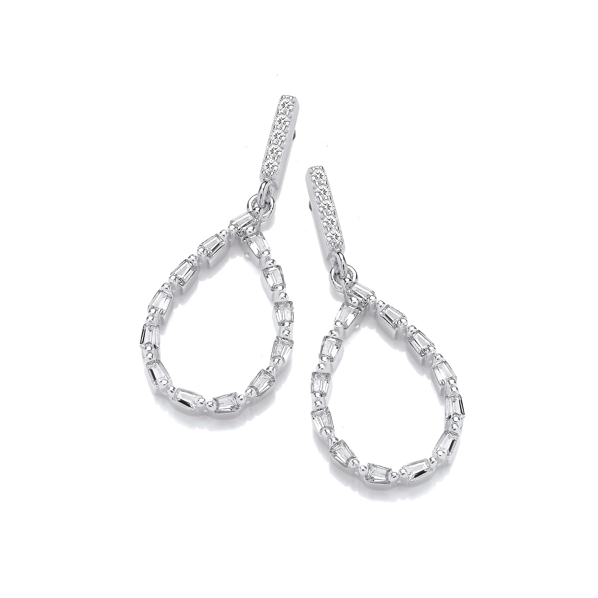 Teardrop Baguette Cubic Zirconias Sterling Silver Drop Earrings
