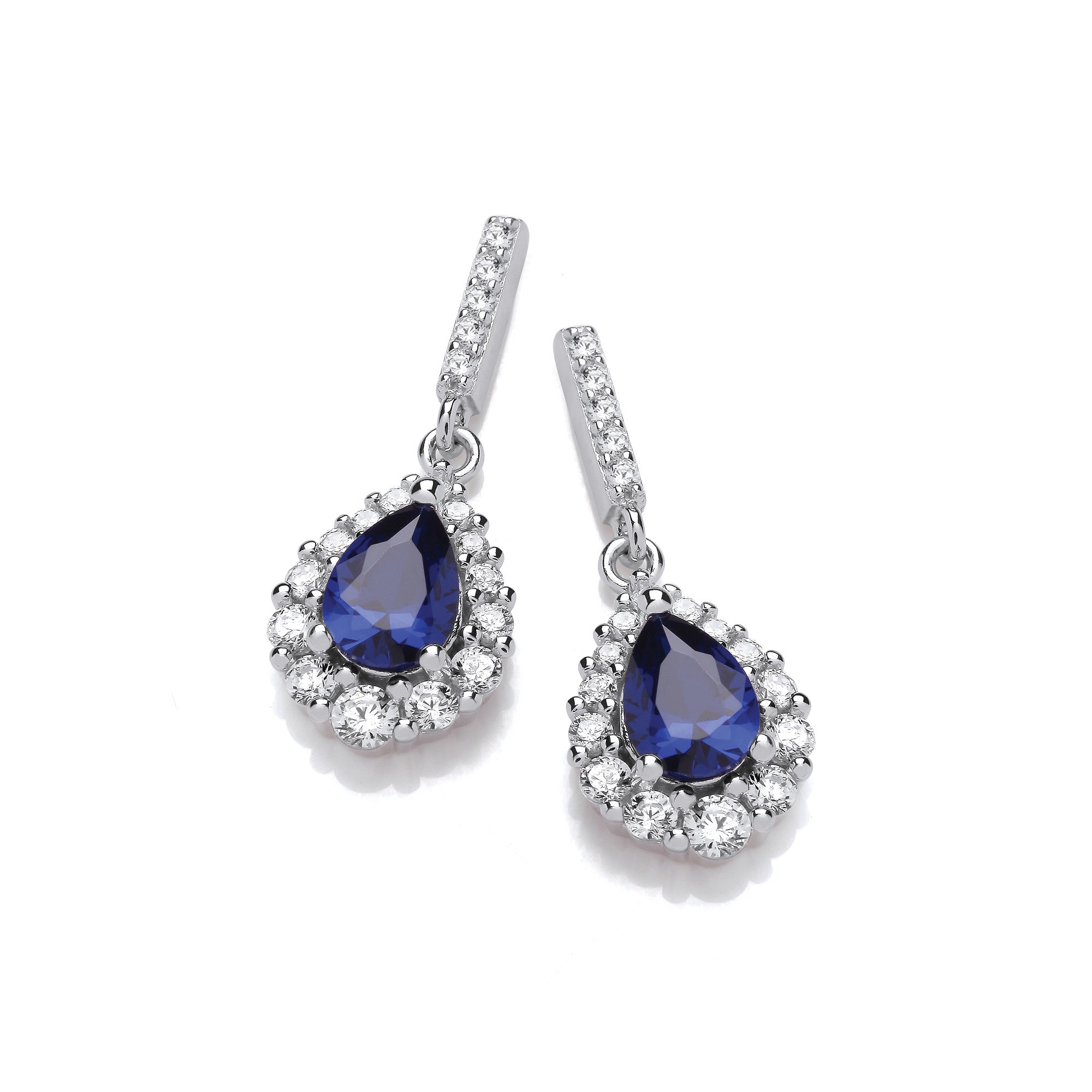 Blue Teardrop Cubic Zirconia Sterling Silver Earrings
