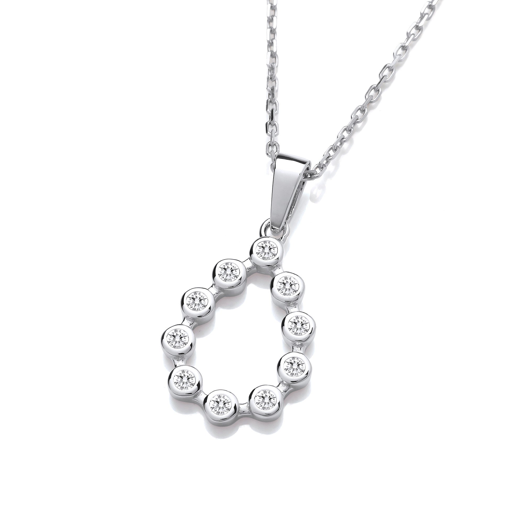Sterling Silver Rubover Teardrop Cubic Zirconia Pendant with Chain