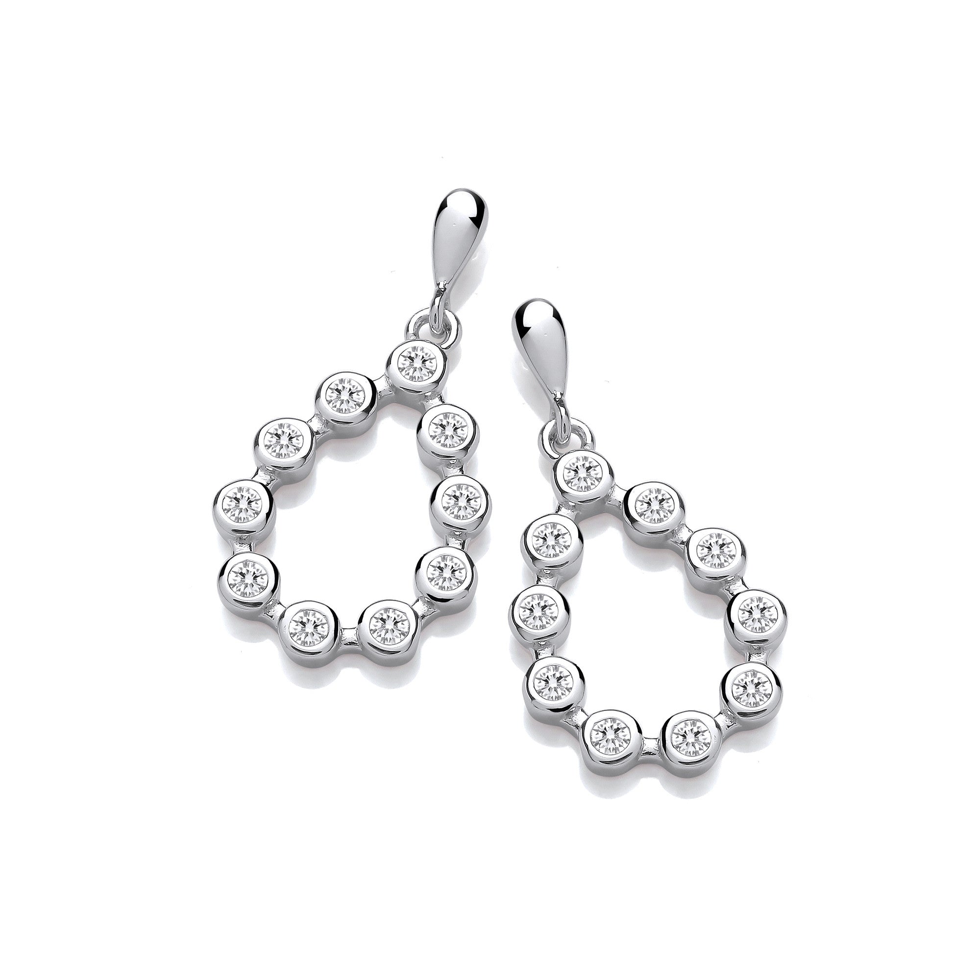 Sterling Silver Rubover Teardrop Cubic Zirconia Earrings