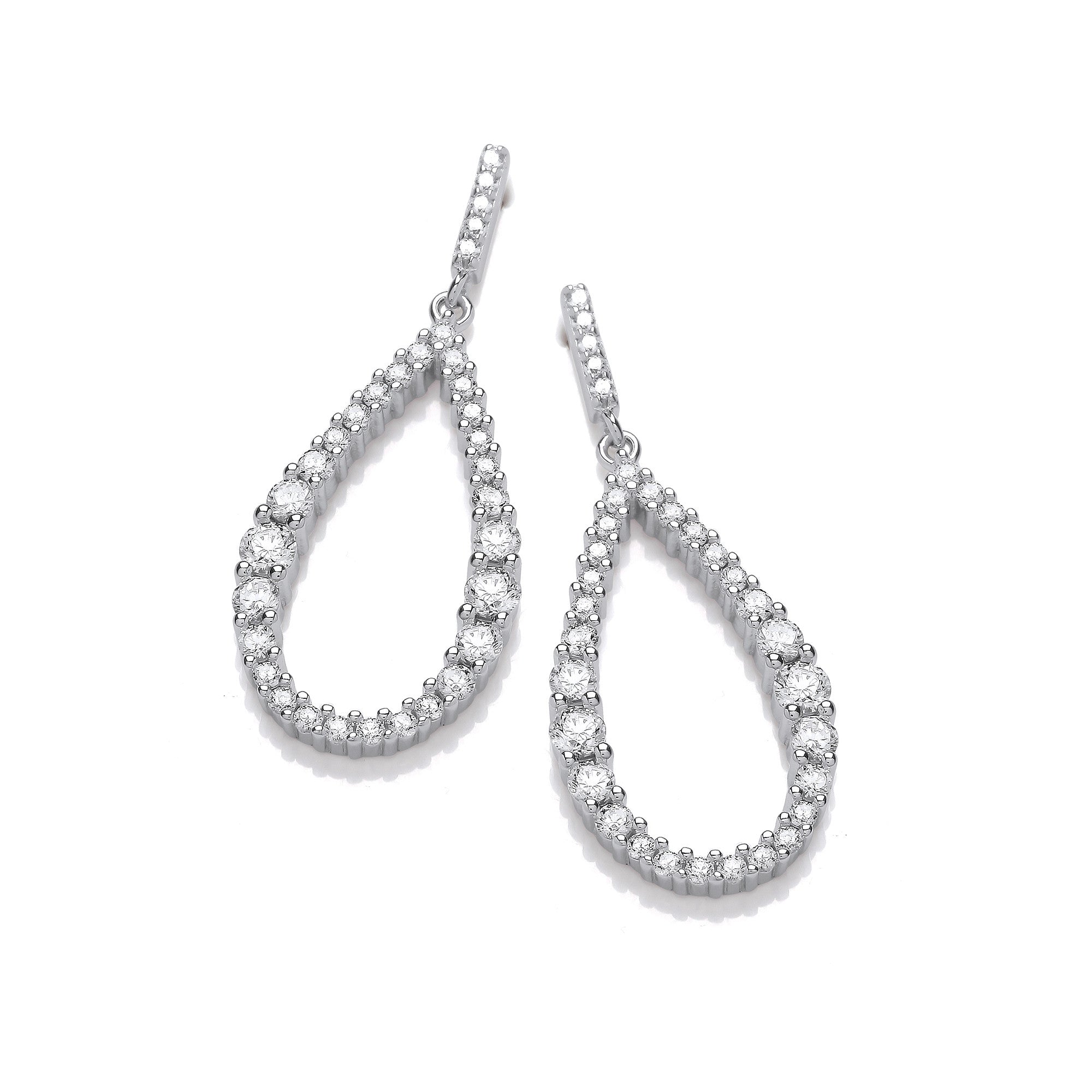 Sterling Silver Teardrop Cubic Zirconia Long Earrings