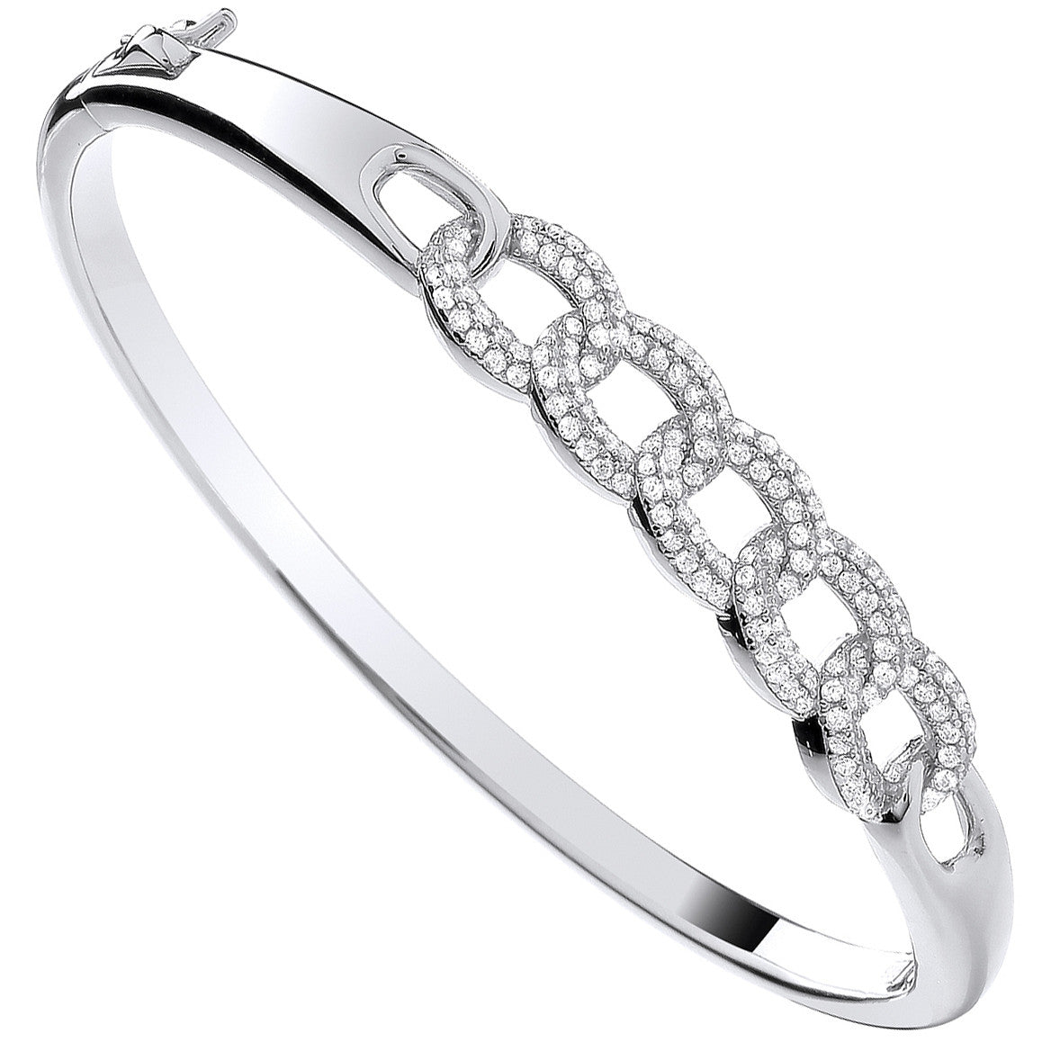 Sterling Silver Curb Link Style Cubic Zirconia Bangle
