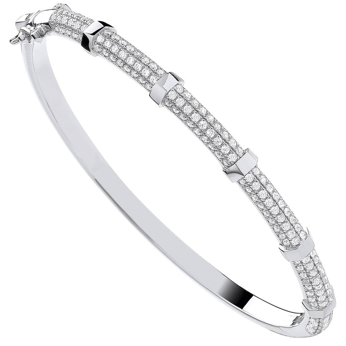 Sterling Silver Cubic Zirconia Bangle with Hex Nuts