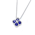 Blue Four Leaf Clover Cubic Zirconia Sterling Silver Necklace
