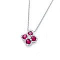 Red Four Leaf Clover Cubic Zirconia Sterling Silver Necklace
