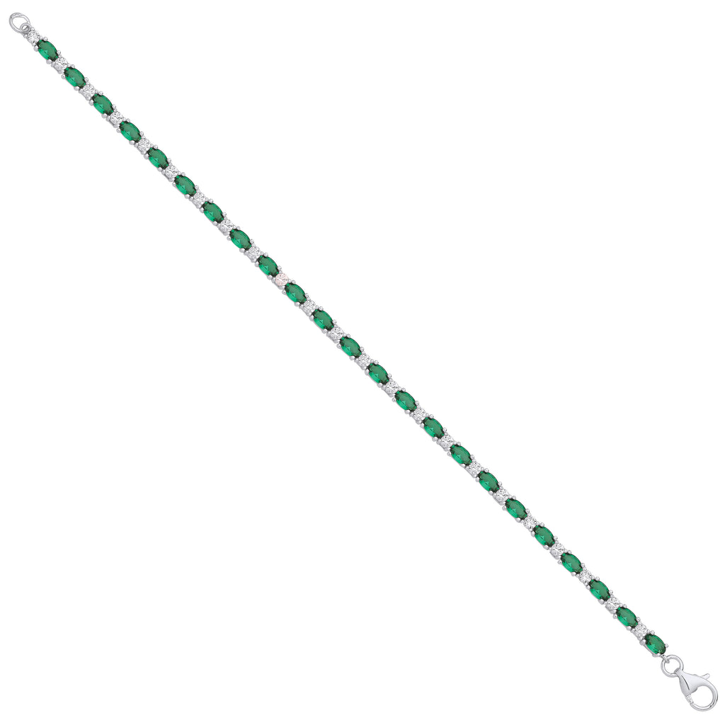 Sterling Silver Green & Clear Cubic Zirconia Sterling Silver Tennis Ladies Bracelet
