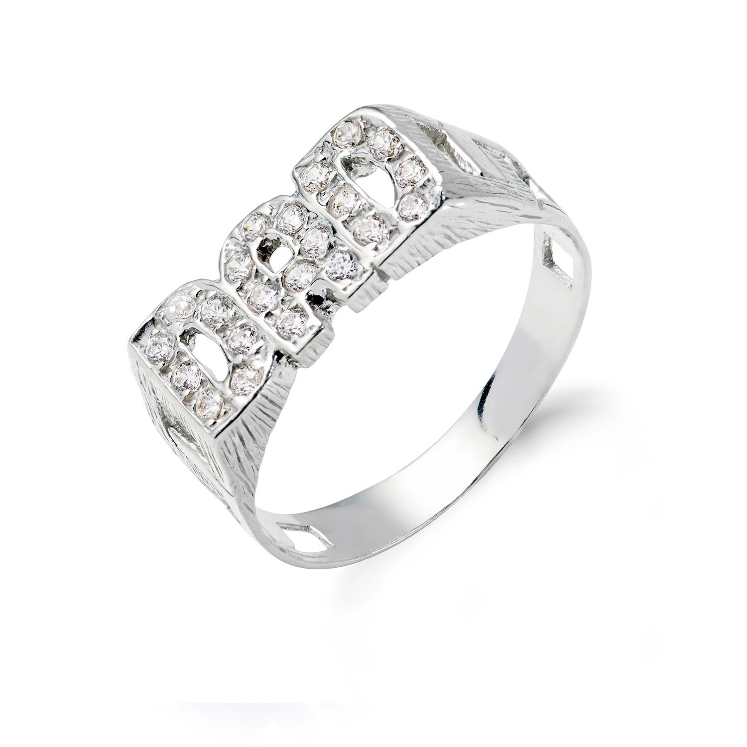 Sterling Silver Dad Cubic Zirconia ID Side Ring