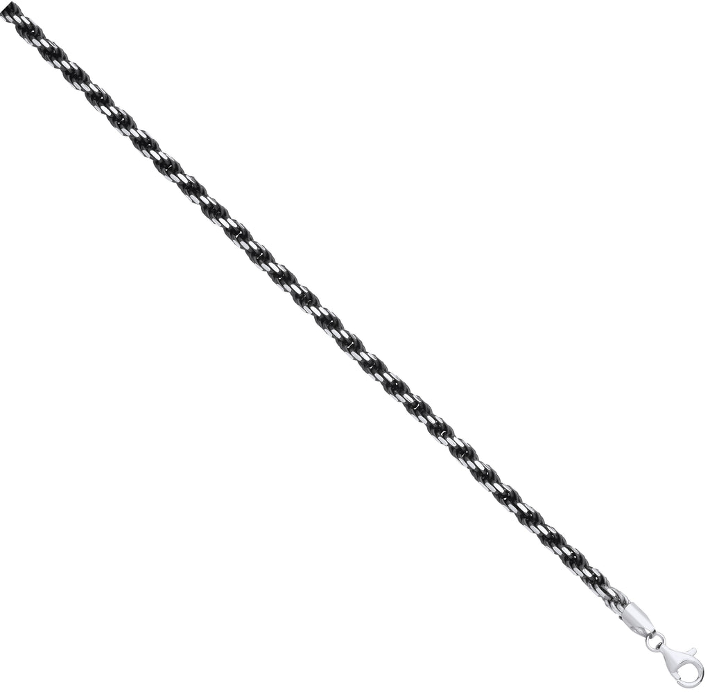 Ruthenium Plated Sterling Silver 4.6mm Rope Chain White Tips