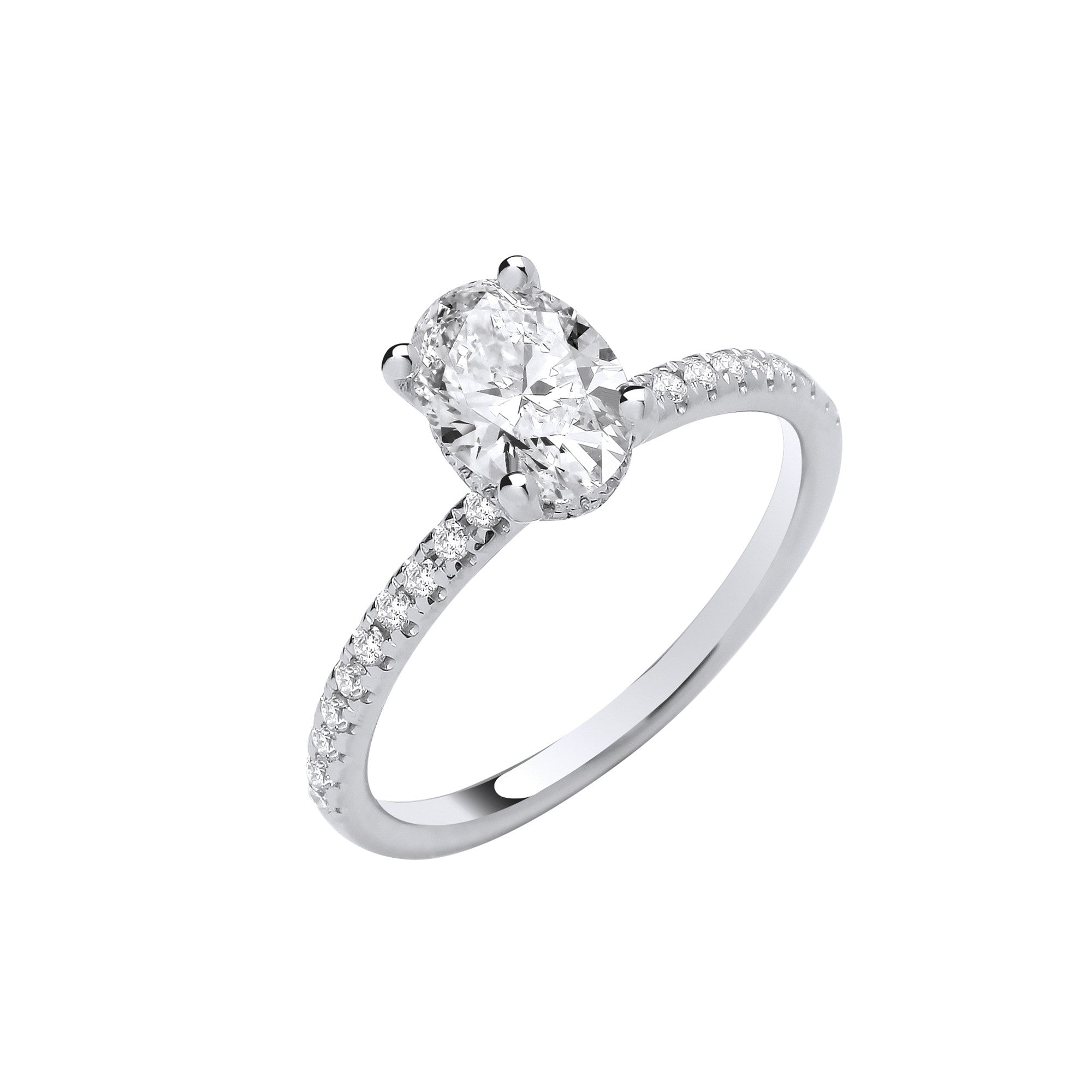 18ct White Gold 1.21ctw Oval Lab Grown Hidden Halo Diamond Ring IGI Certified