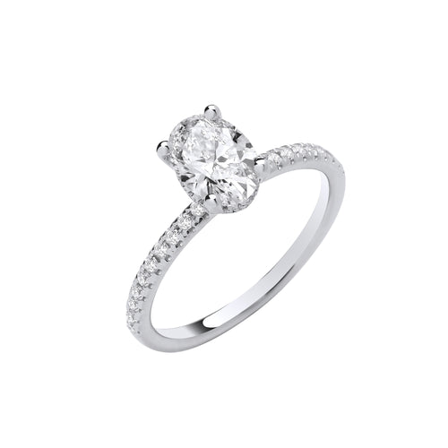 18ct White Gold 1.21ctw Oval Lab Grown Hidden Halo Diamond Ring IGI Certified