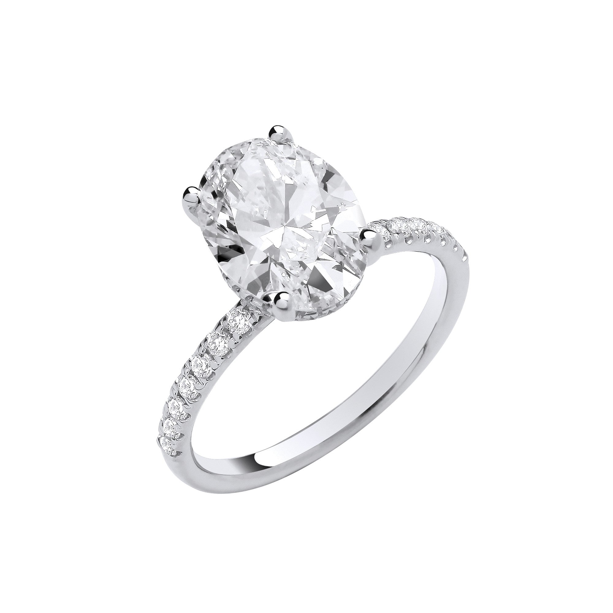 18ct White Gold 3.28ctw Oval Lab Grown Hidden Halo Diamond Ring IGI Certified