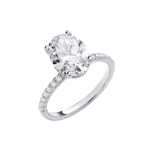 18ct White Gold 3.28ctw Oval Lab Grown Hidden Halo Diamond Ring IGI Certified