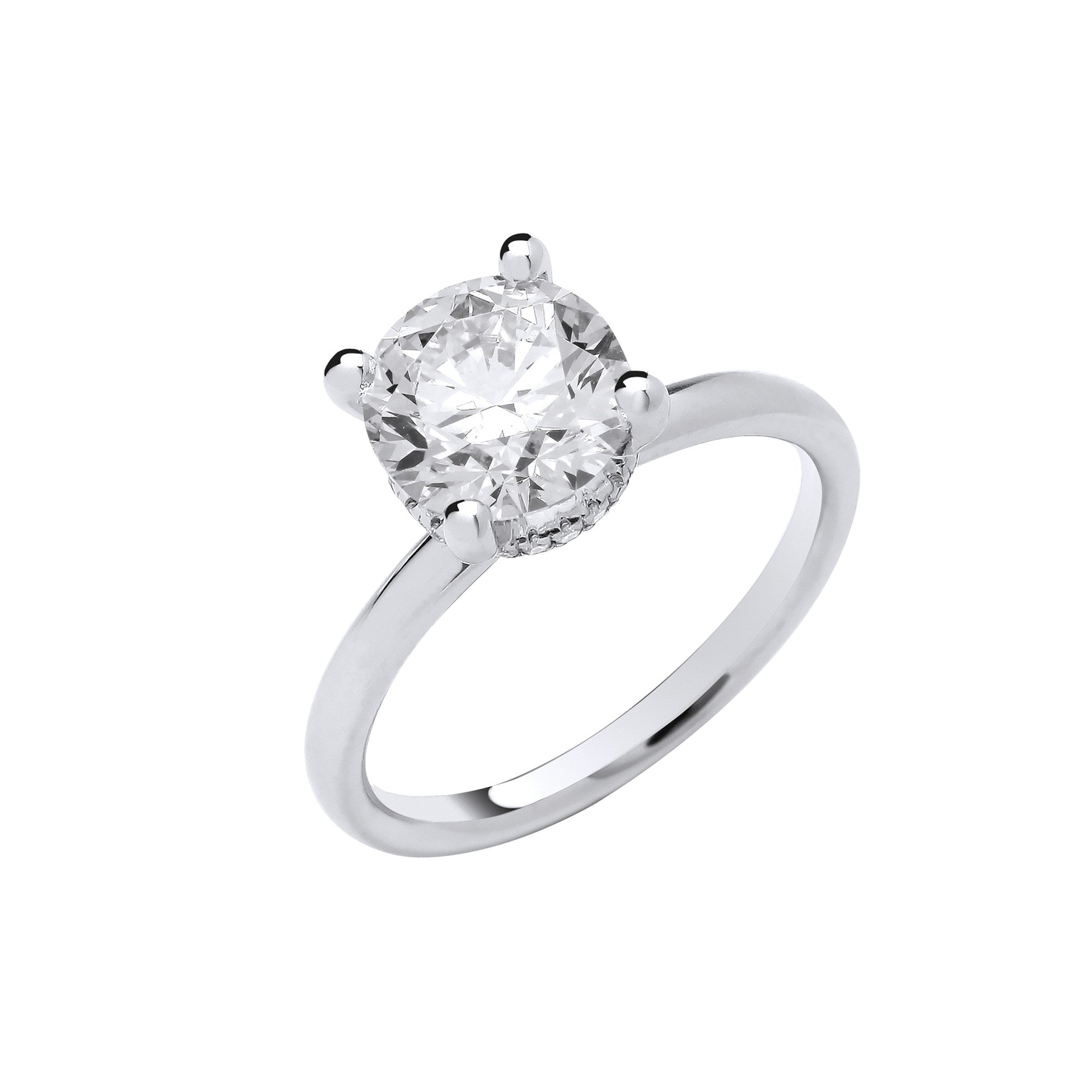 18ct White Gold 2.07ctw Solitaire Lab Grown Hidden Halo Diamond Ring IGI Certified