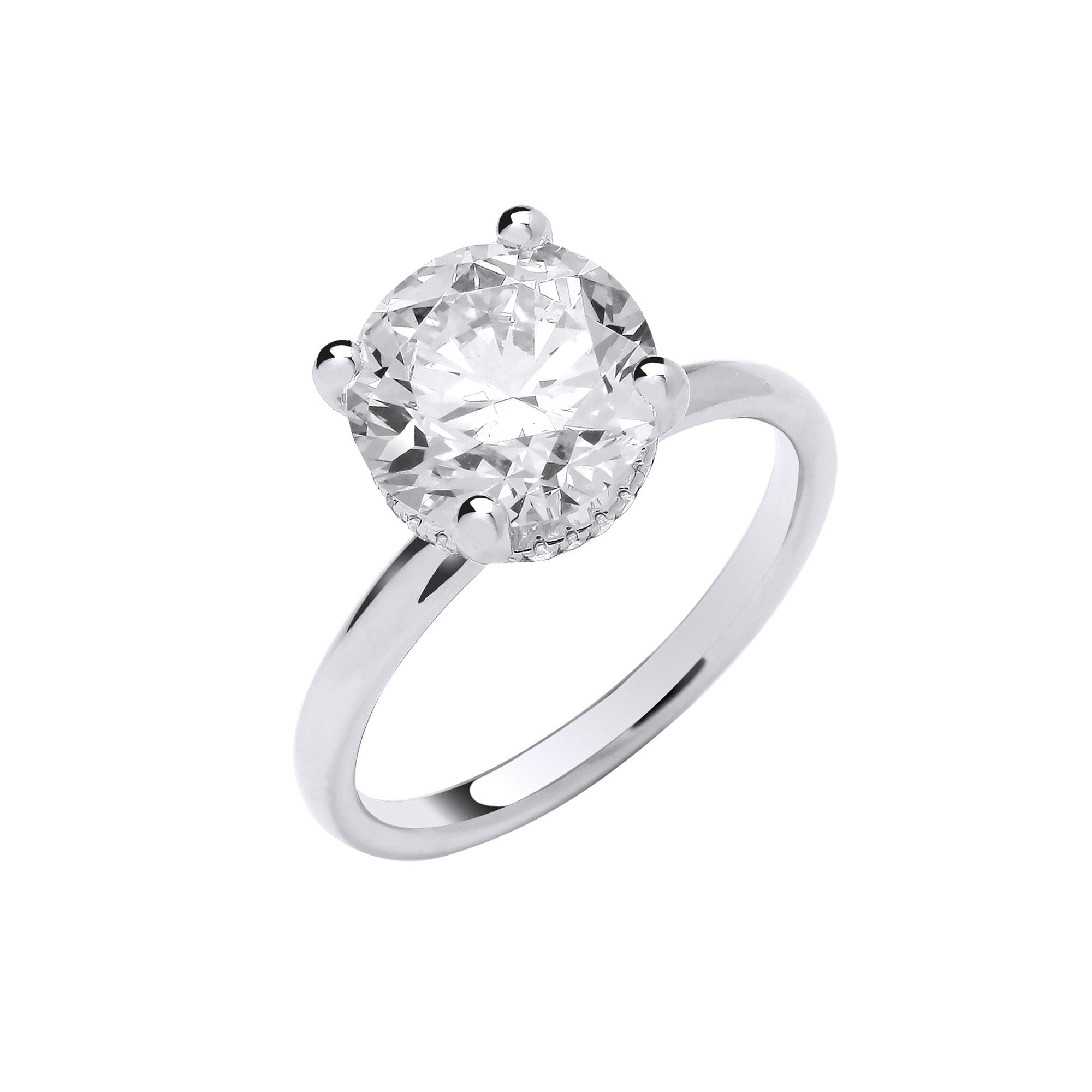 18ct White Gold 3.08ctw Solitaire Lab Grown Hidden Halo Diamond Ring IGI Certified