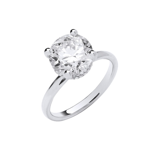 18ct White Gold 3.08ctw Solitaire Lab Grown Hidden Halo Diamond Ring IGI Certified