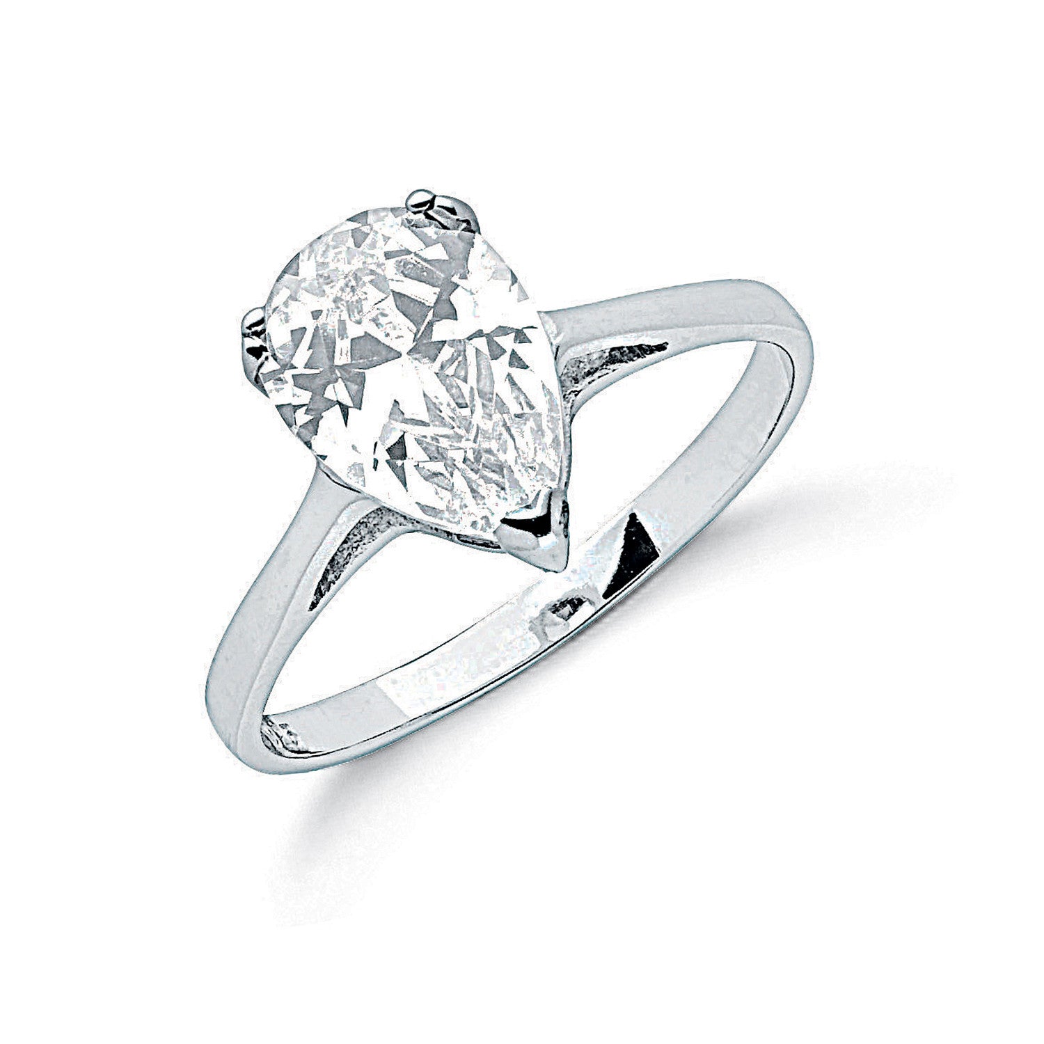 Sterling Silver Claw Set Pear Cut Cubic Zirconia Solitaire Ring