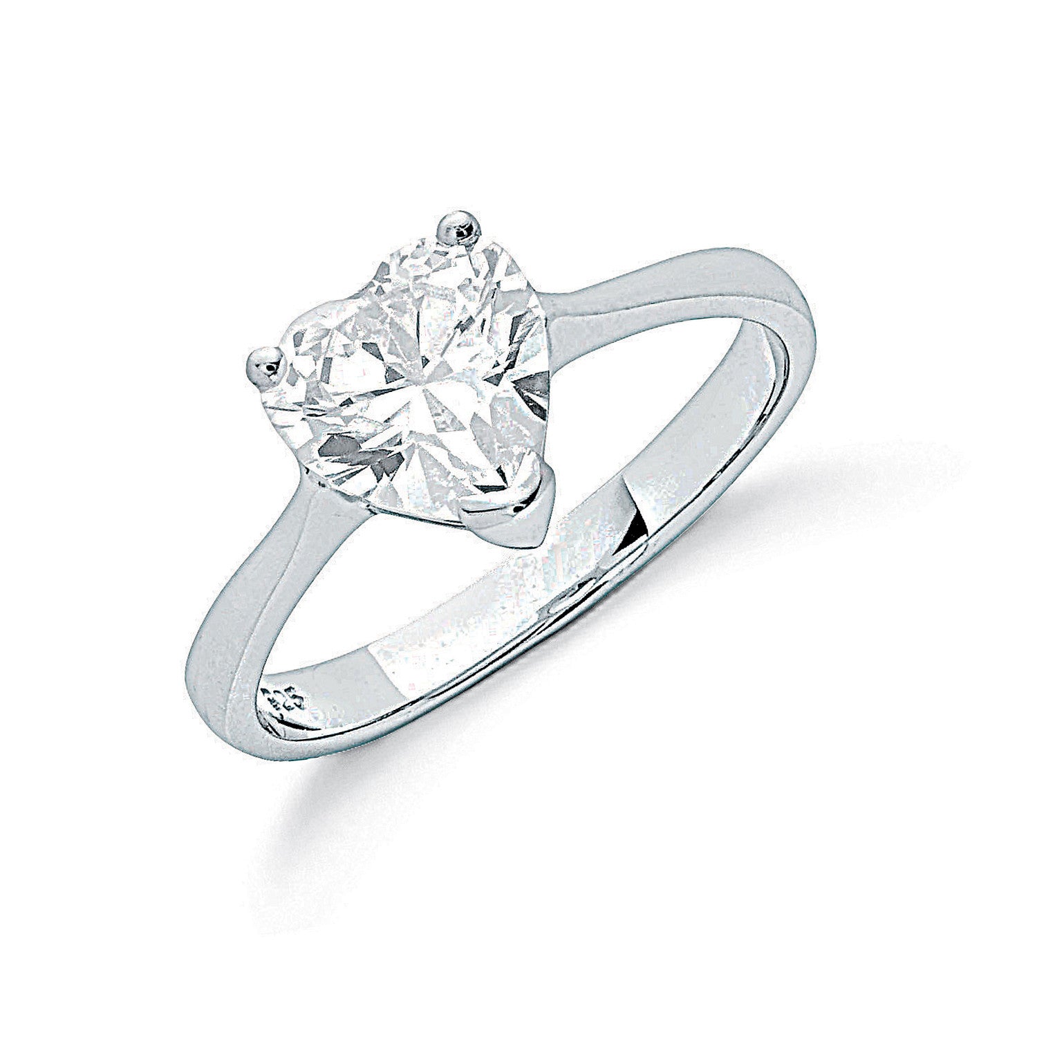 Sterling Silver Claw Set Heart Cut Cubic Zirconia Solitaire Ring