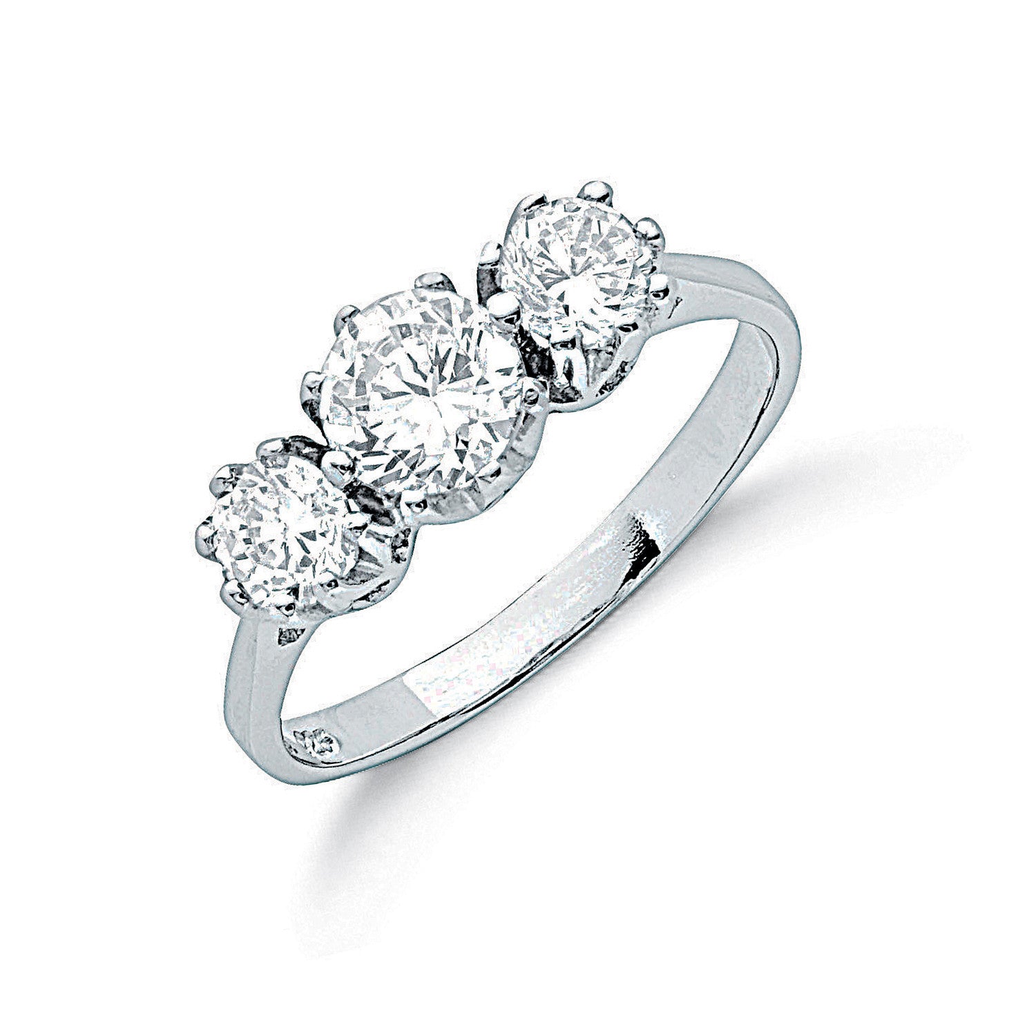 Sterling Silver Claw Set Cubic Zirconia Trilogy Ring