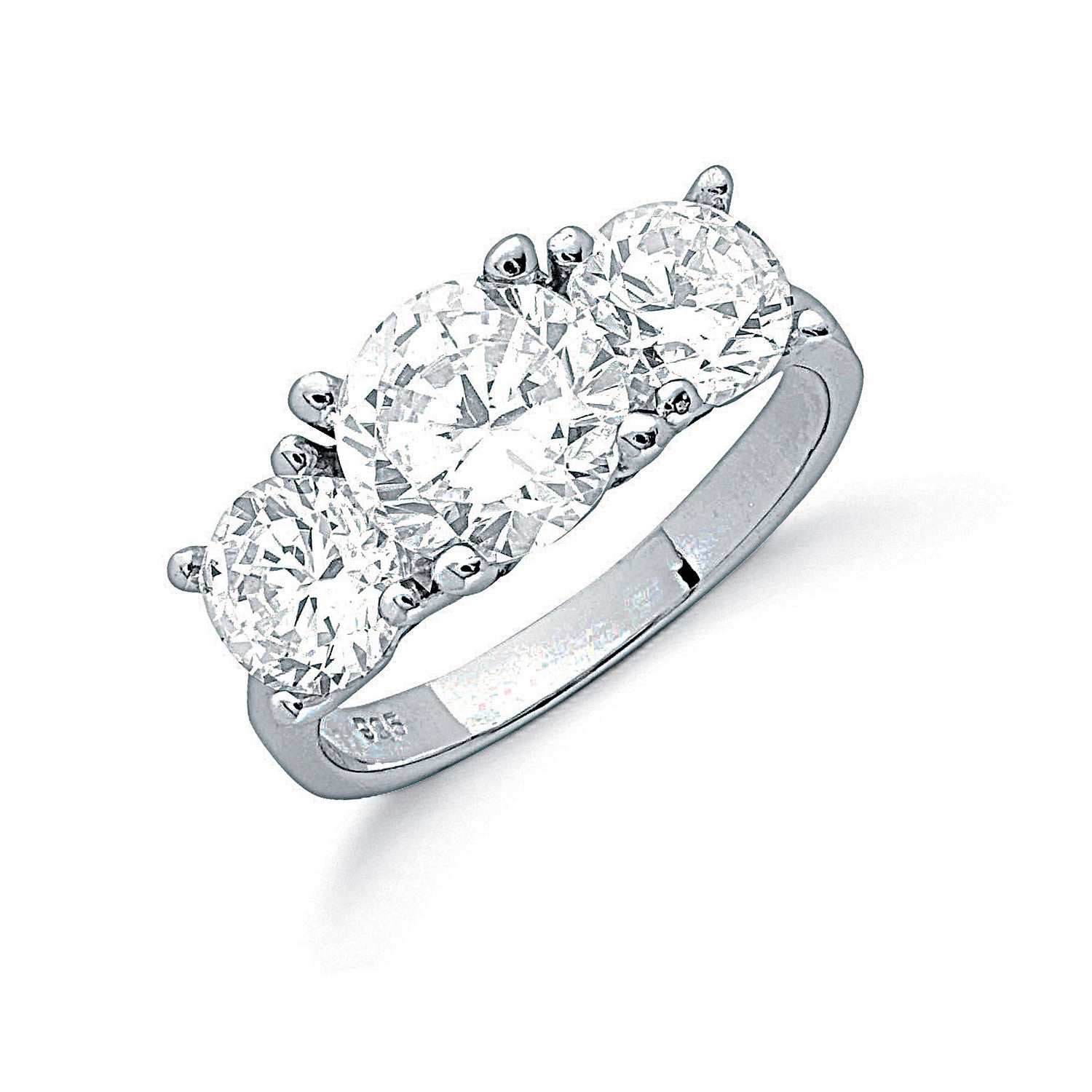 Sterling Silver Claw Set Cubic Zirconia Trilogy Ring
