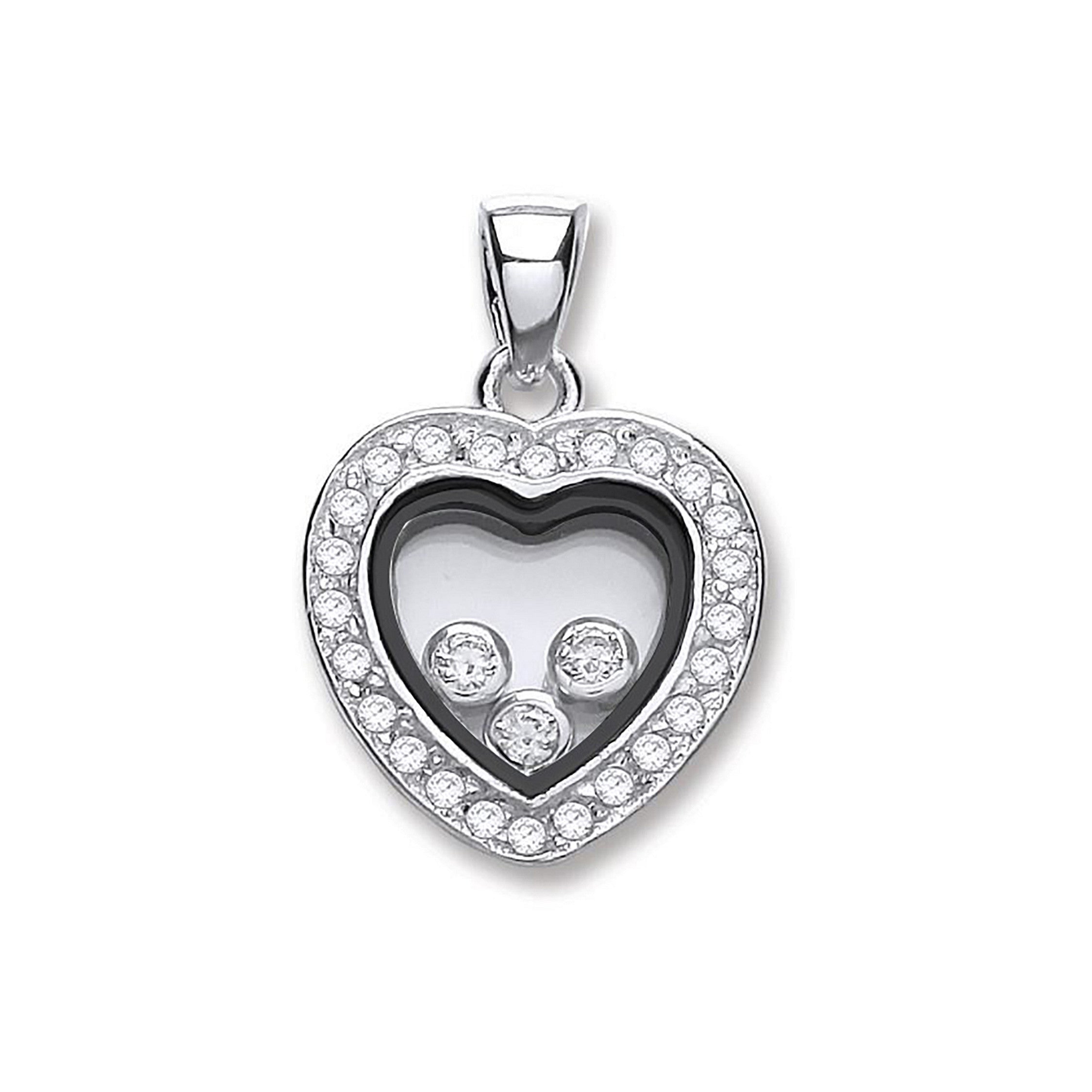 Sterling Silver Floating Cubic Zirconia Heart Pendant