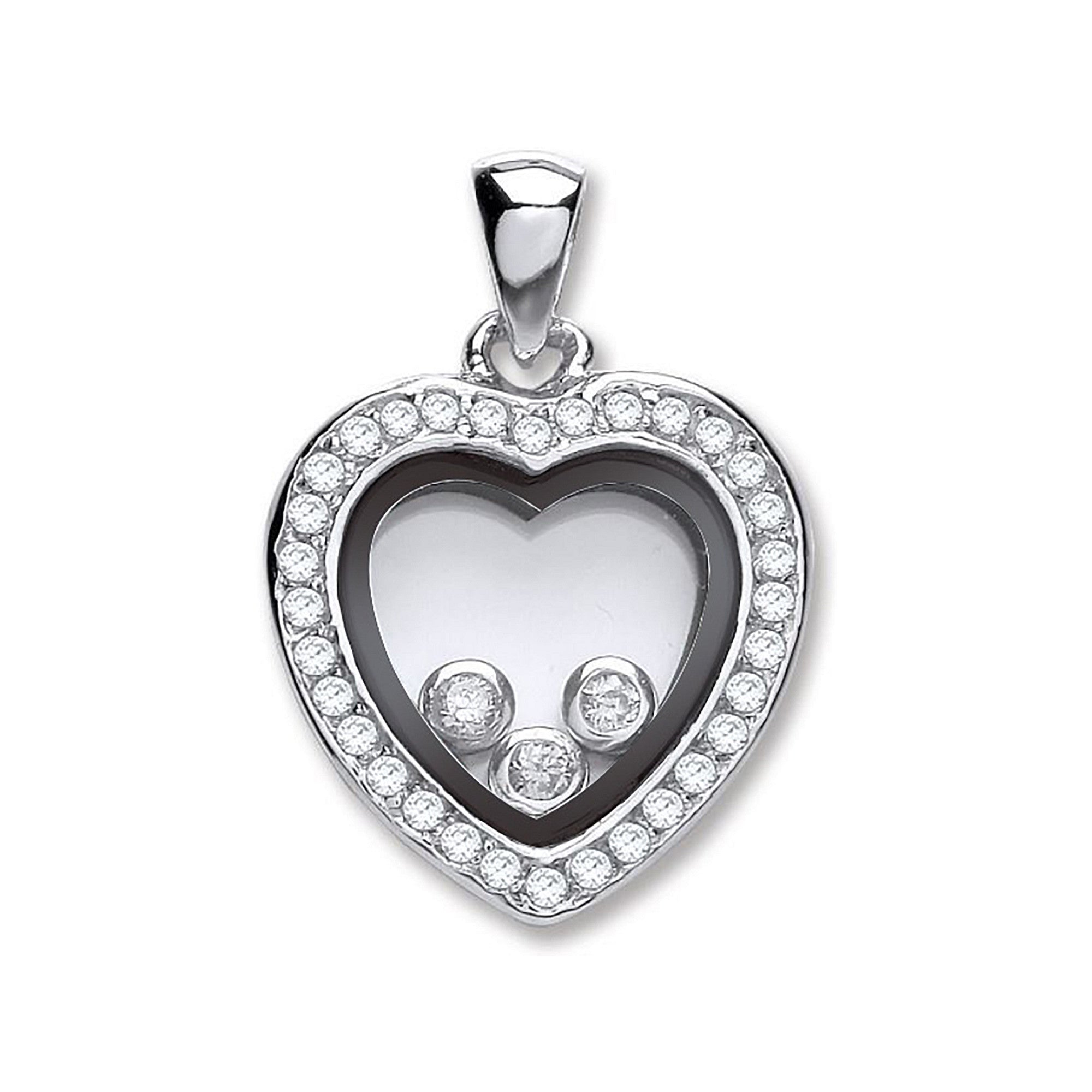 Sterling Silver Floating Cubic Zirconia Heart Pendant