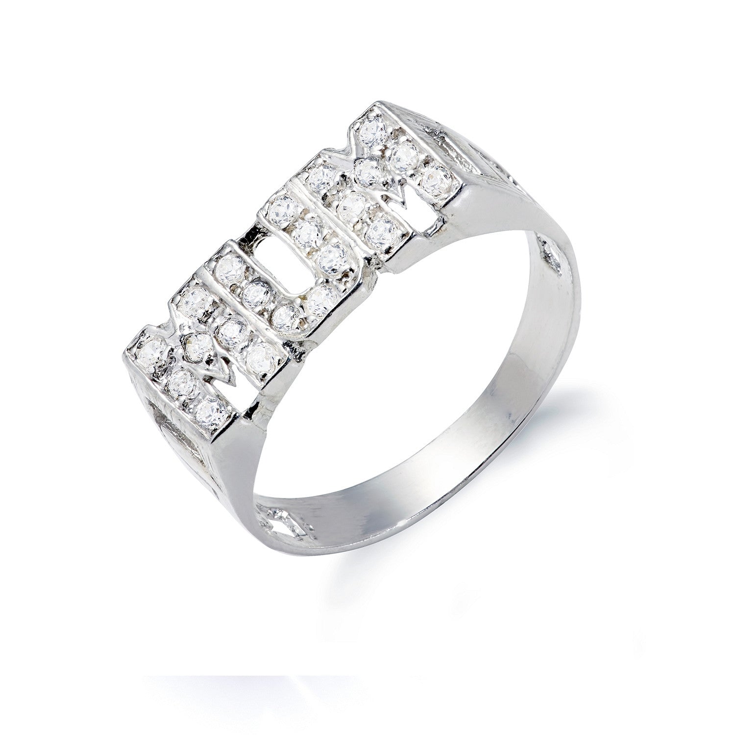 Sterling Silver Mum Cubic Zirconia ID Side Ring