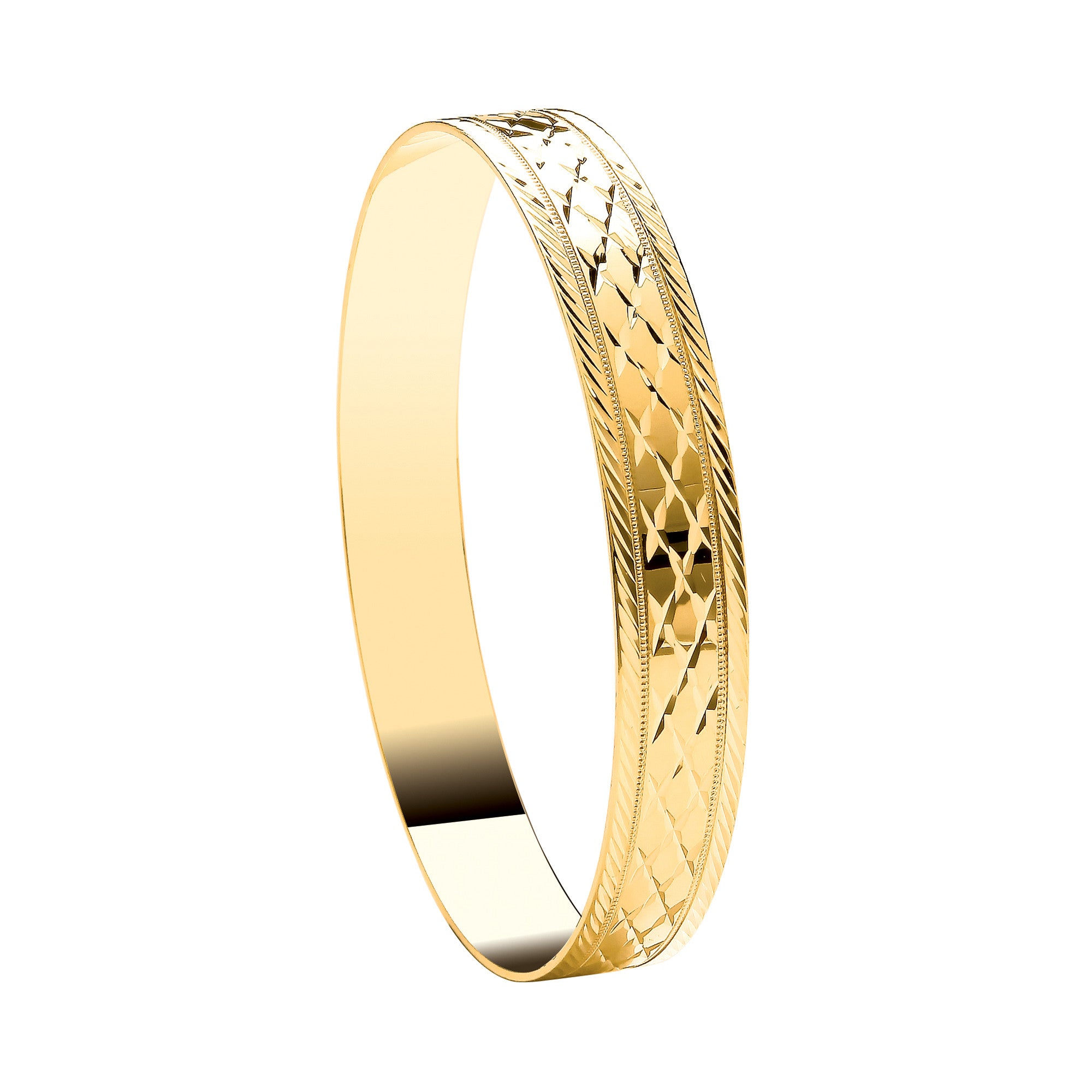 9ct Yellow Gold 10mm Diamond Cut Slave Round Bangle