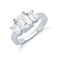 Sterling Silver Claw Set Emerald Cut Cubic Zirconia Trilogy Ring