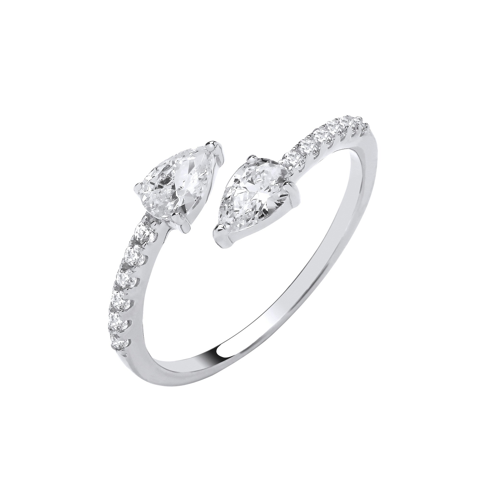 Sterling Silver Cross-Over Pear Shape Cubic Zirconias Ring