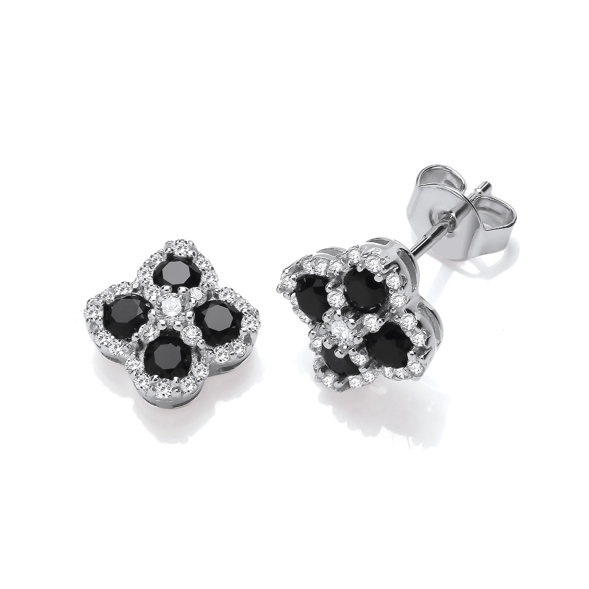 Black Four Leaf Clover Cubic Zirconia Stud Earrings