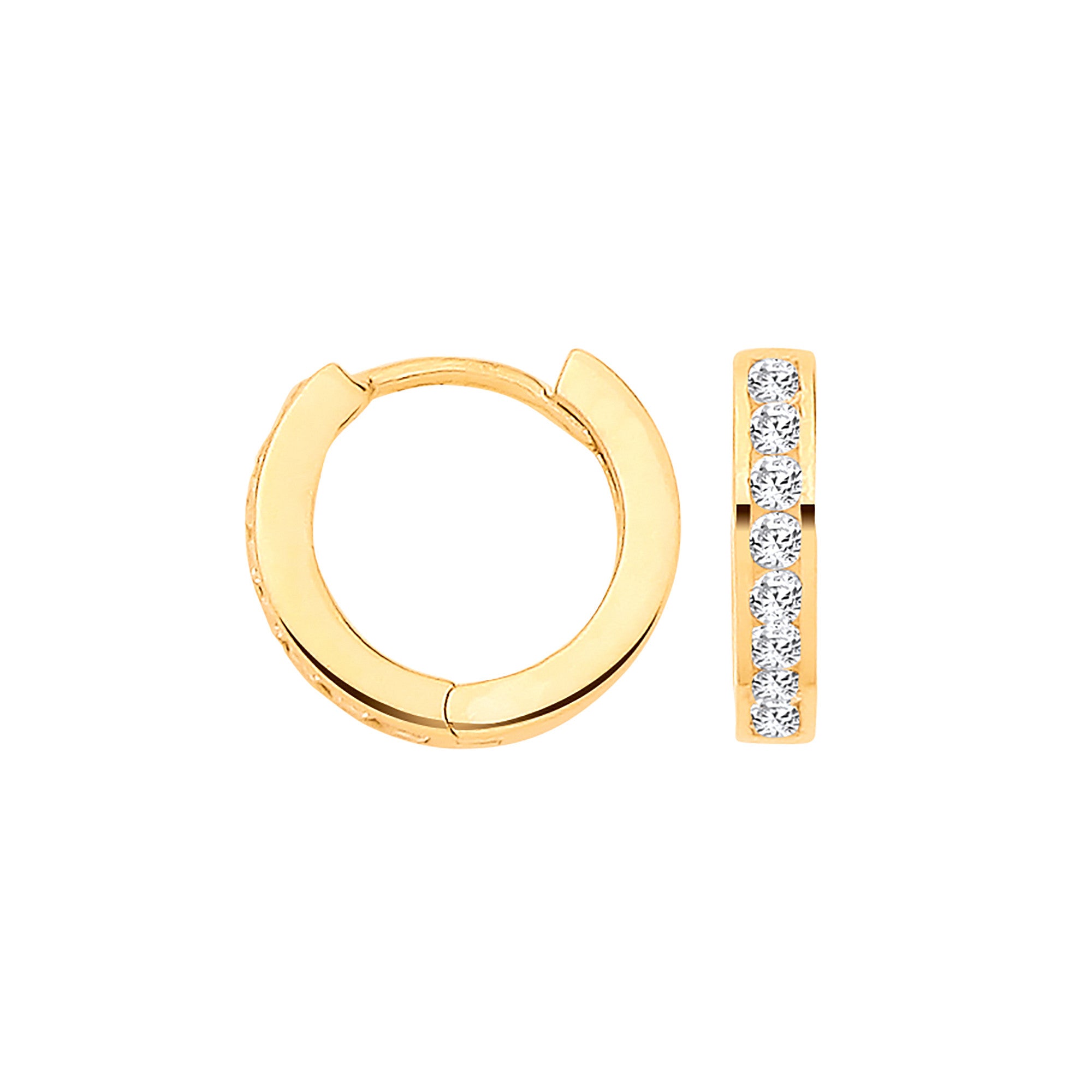 9ct Yellow Gold Channel set Cubic Zirconias Small Huggies