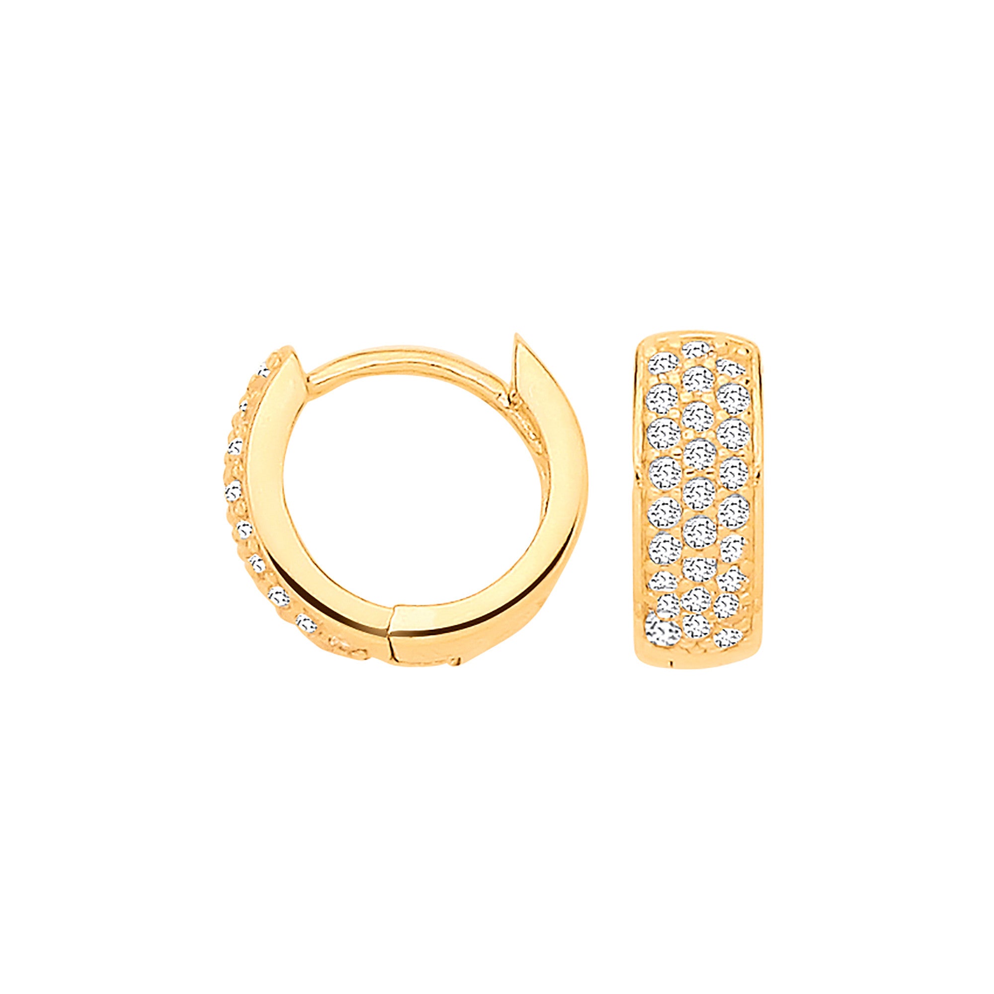 9ct Yellow Gold Three Rows of Cubic Zirconias Small Huggies