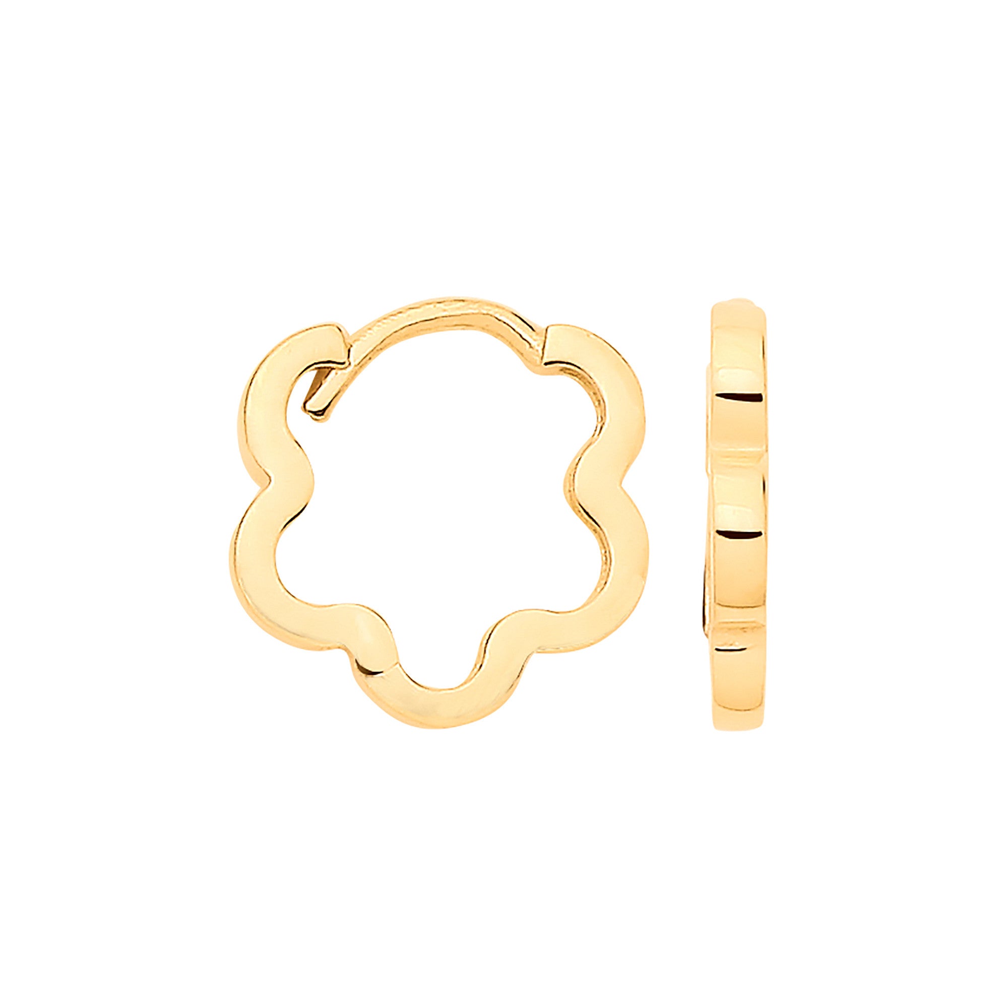 9ct Yellow Gold Small Flower Shaped Plain Huggies