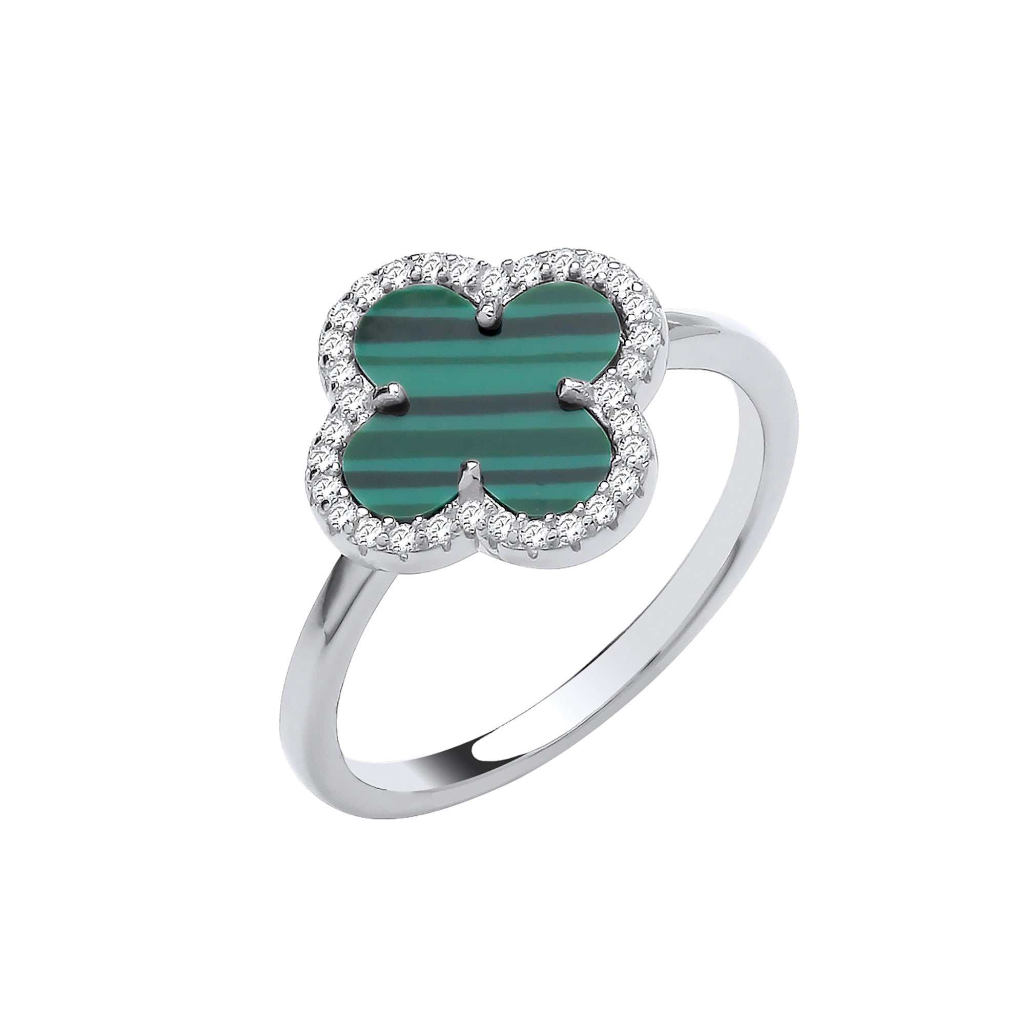 Sterling Silver Green Four Leaf Clover Ring