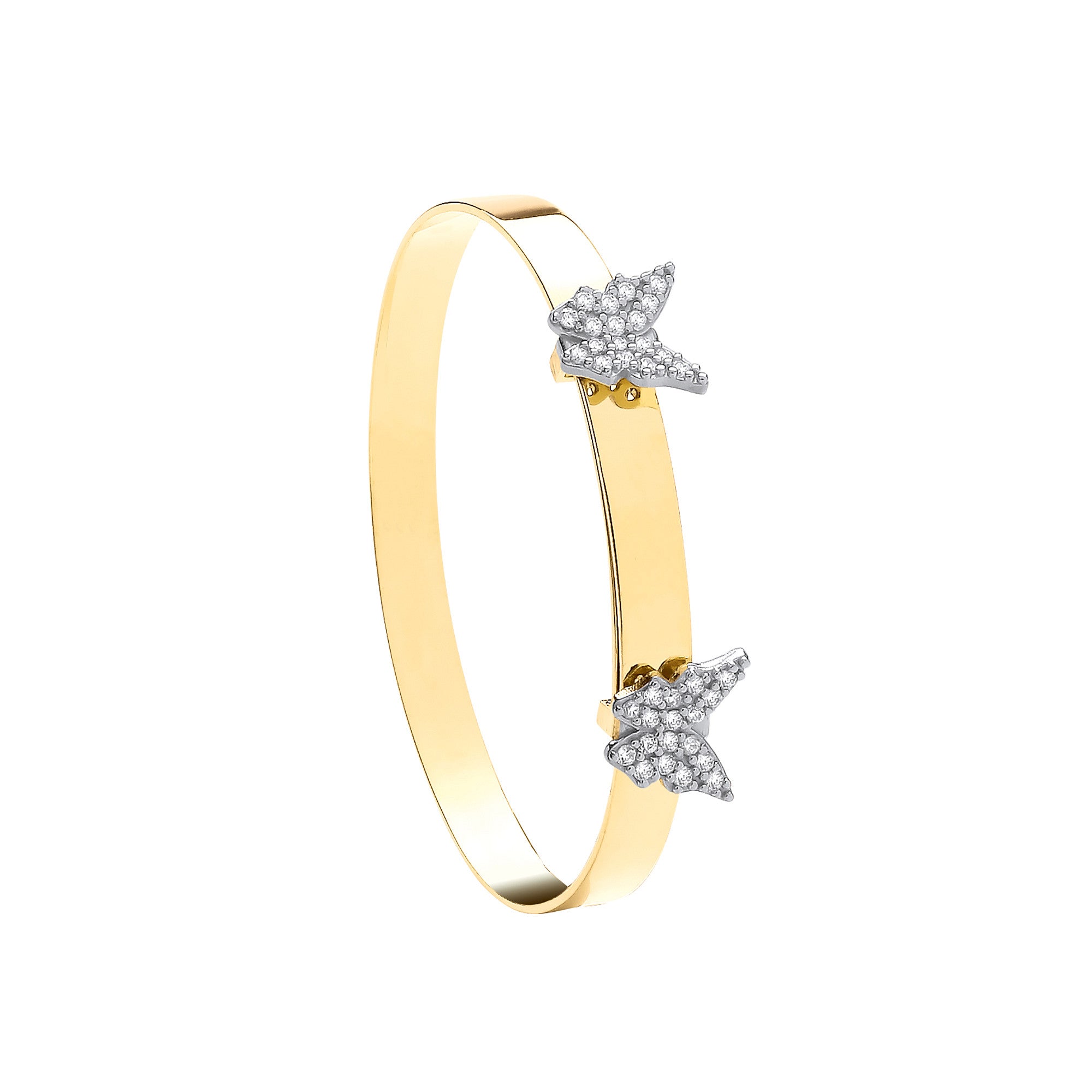 9ct Yellow Gold 4.3mm Cubic Zirconia Butterflies Baby Bangle