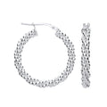 Sterling Silver 28mm Beaded Hoop Earrings
