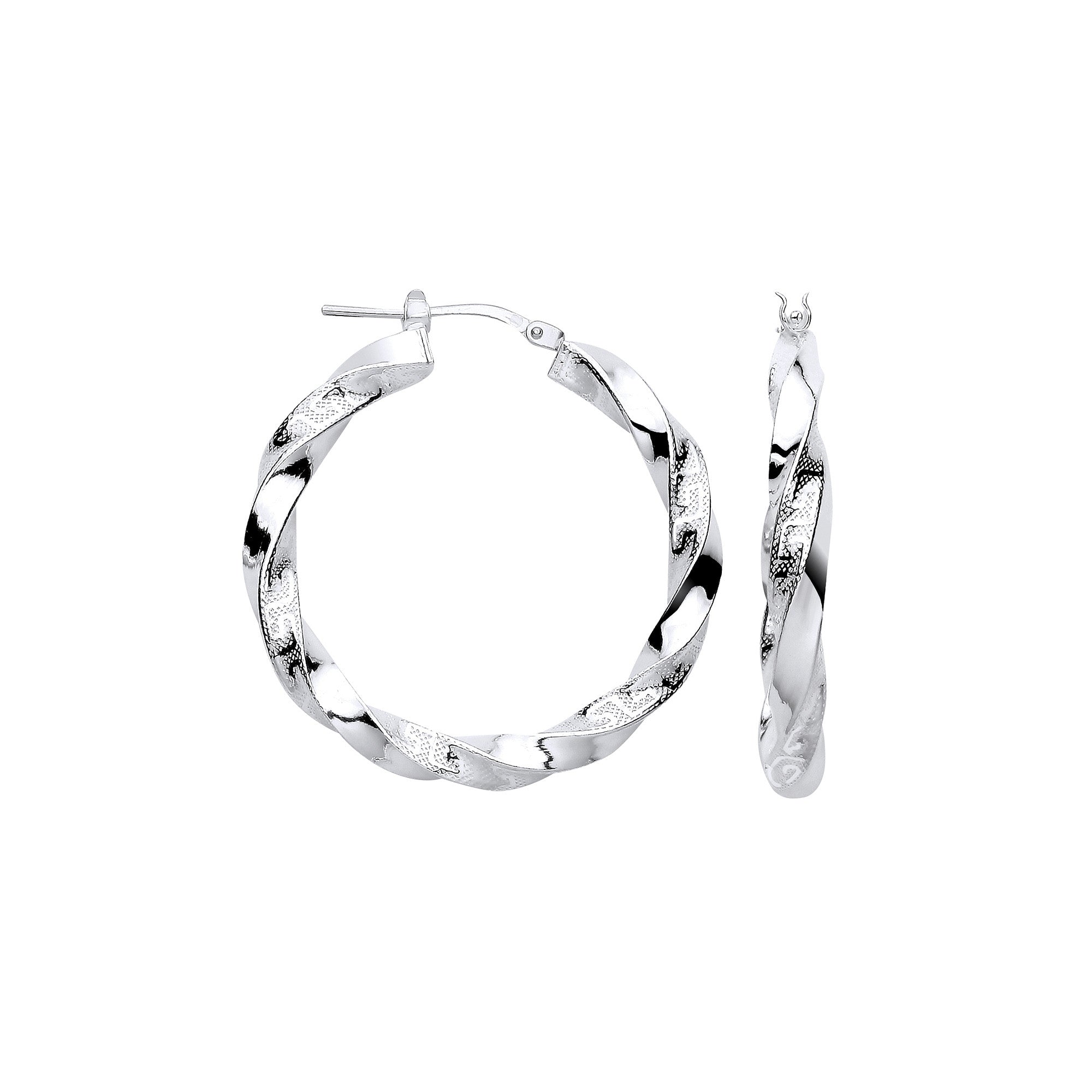 Sterling Silver Greek Key Twist Hoop 32mm Earrings